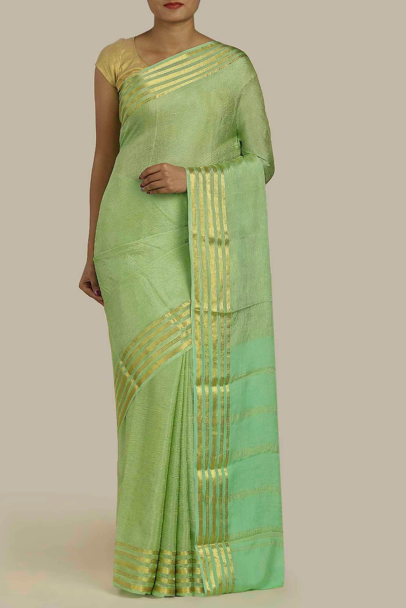 Green Mysore Crepe Saree
