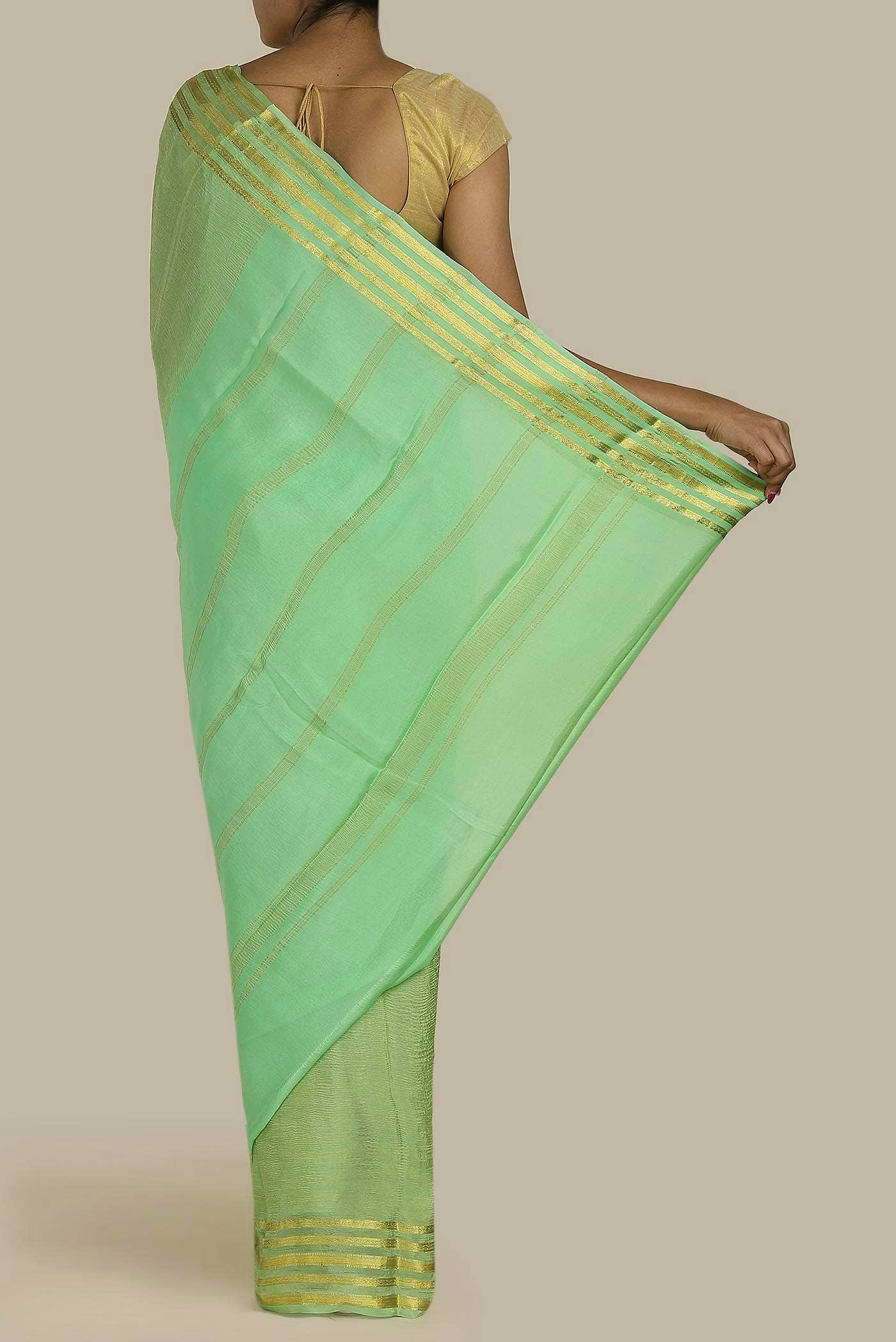 Green Mysore Crepe Saree