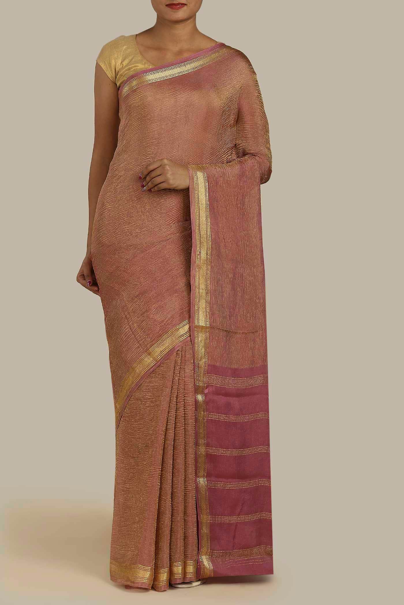 Pink Mysore Crepe Saree