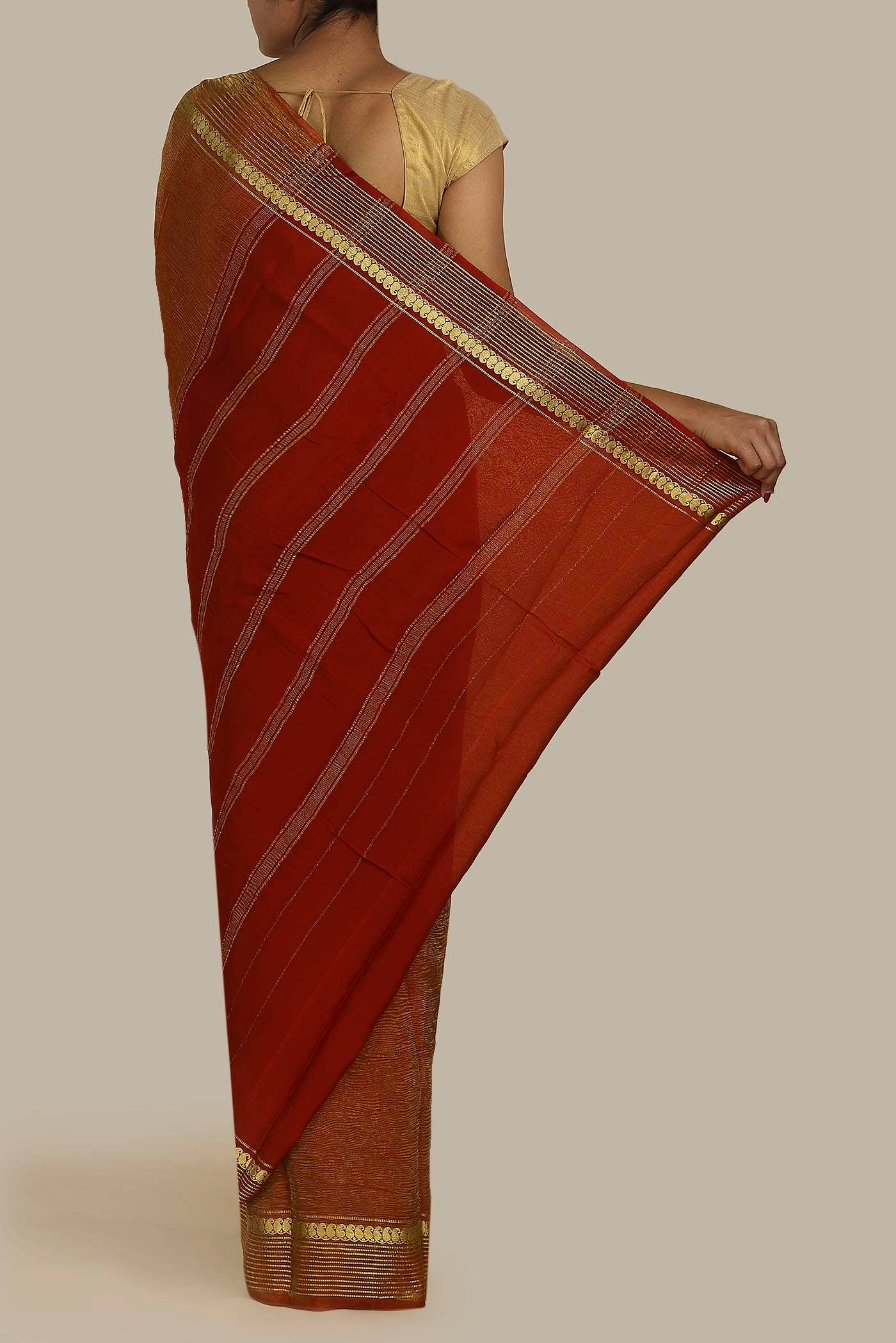 Maroon Mysore Crepe Saree