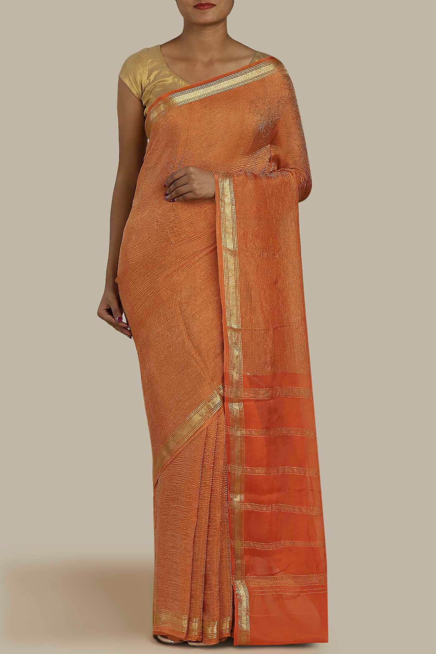 Orange Mysore Crepe Saree