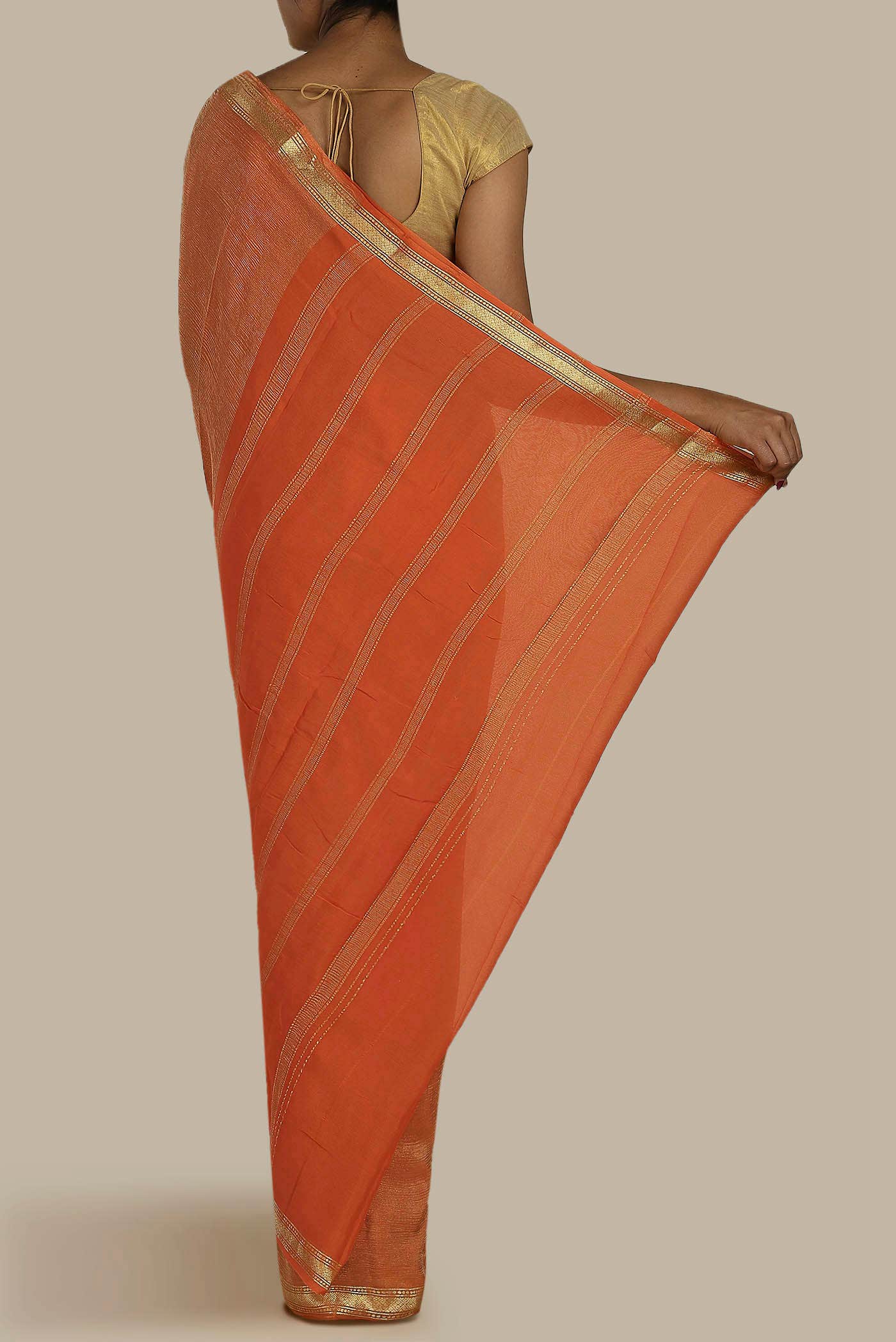 Orange Mysore Crepe Saree