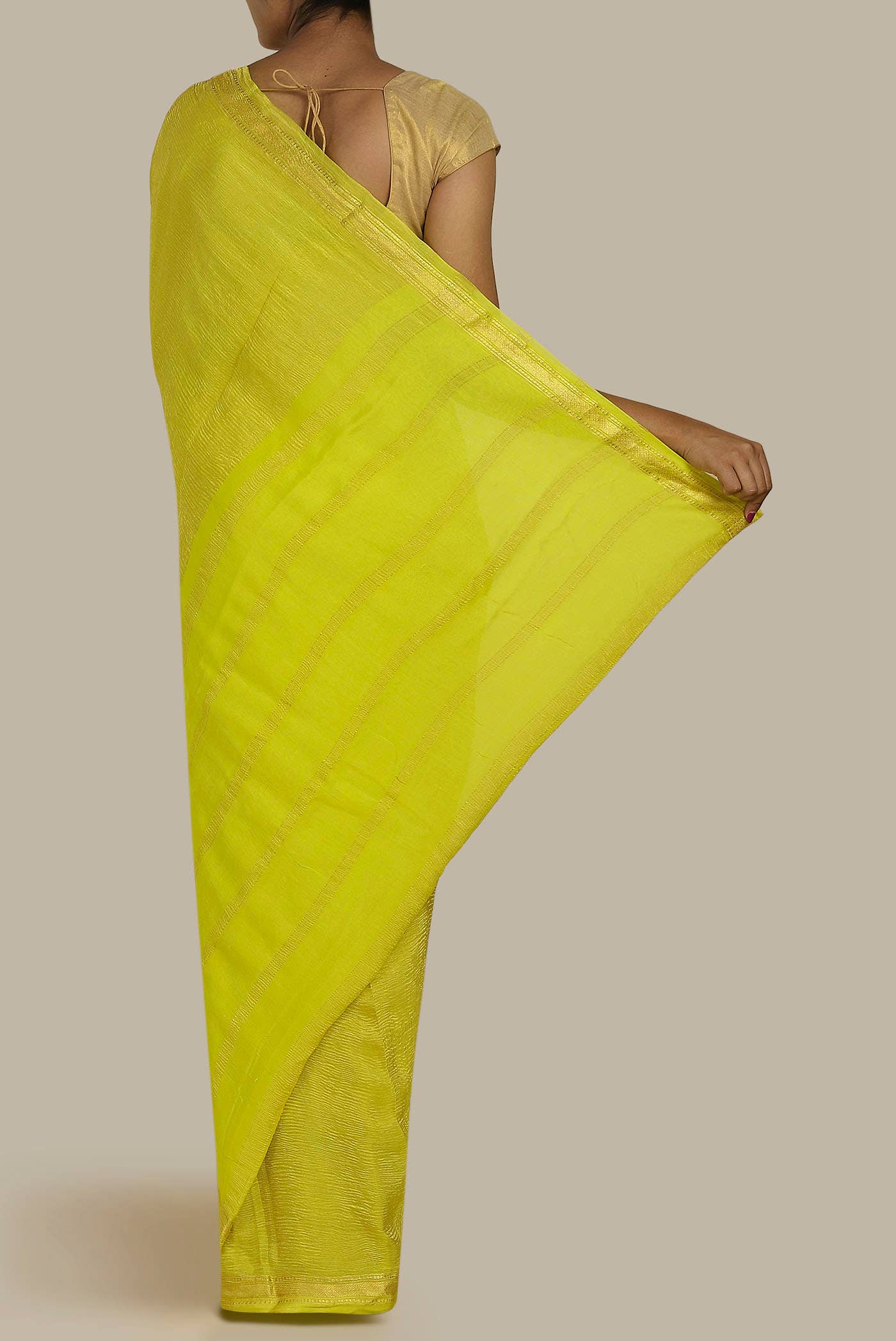 Yellow Mysore Crepe Saree