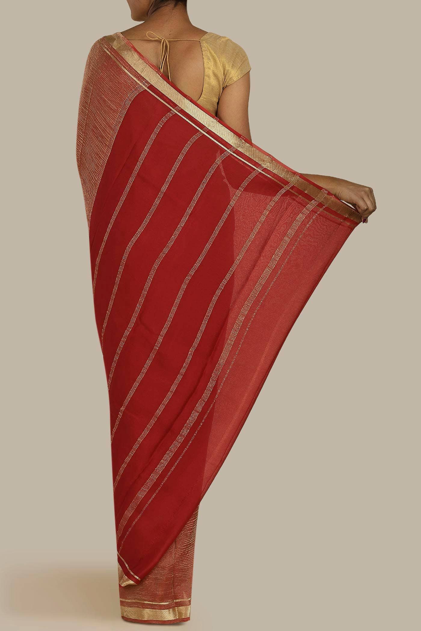 Maroon Mysore Crepe Saree