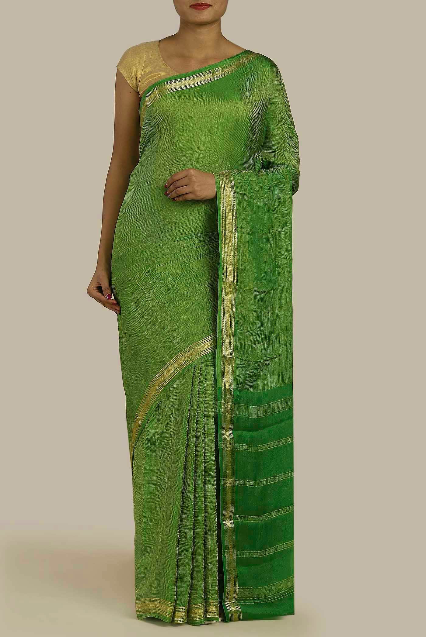 Green Mysore Crepe Saree