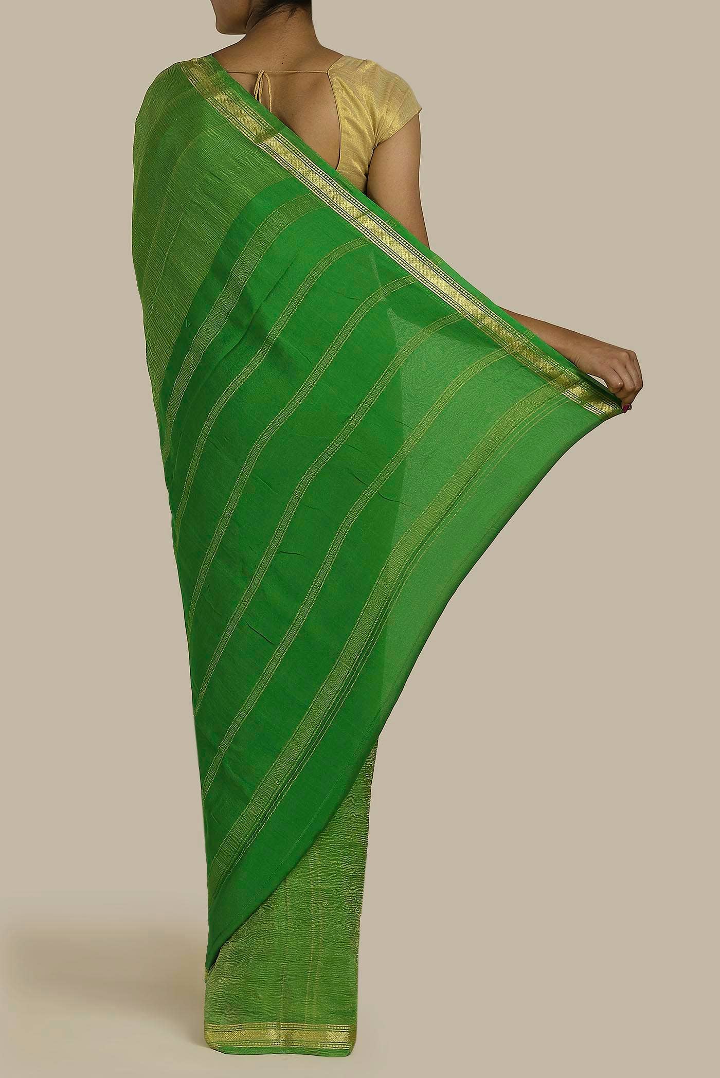 Green Mysore Crepe Saree