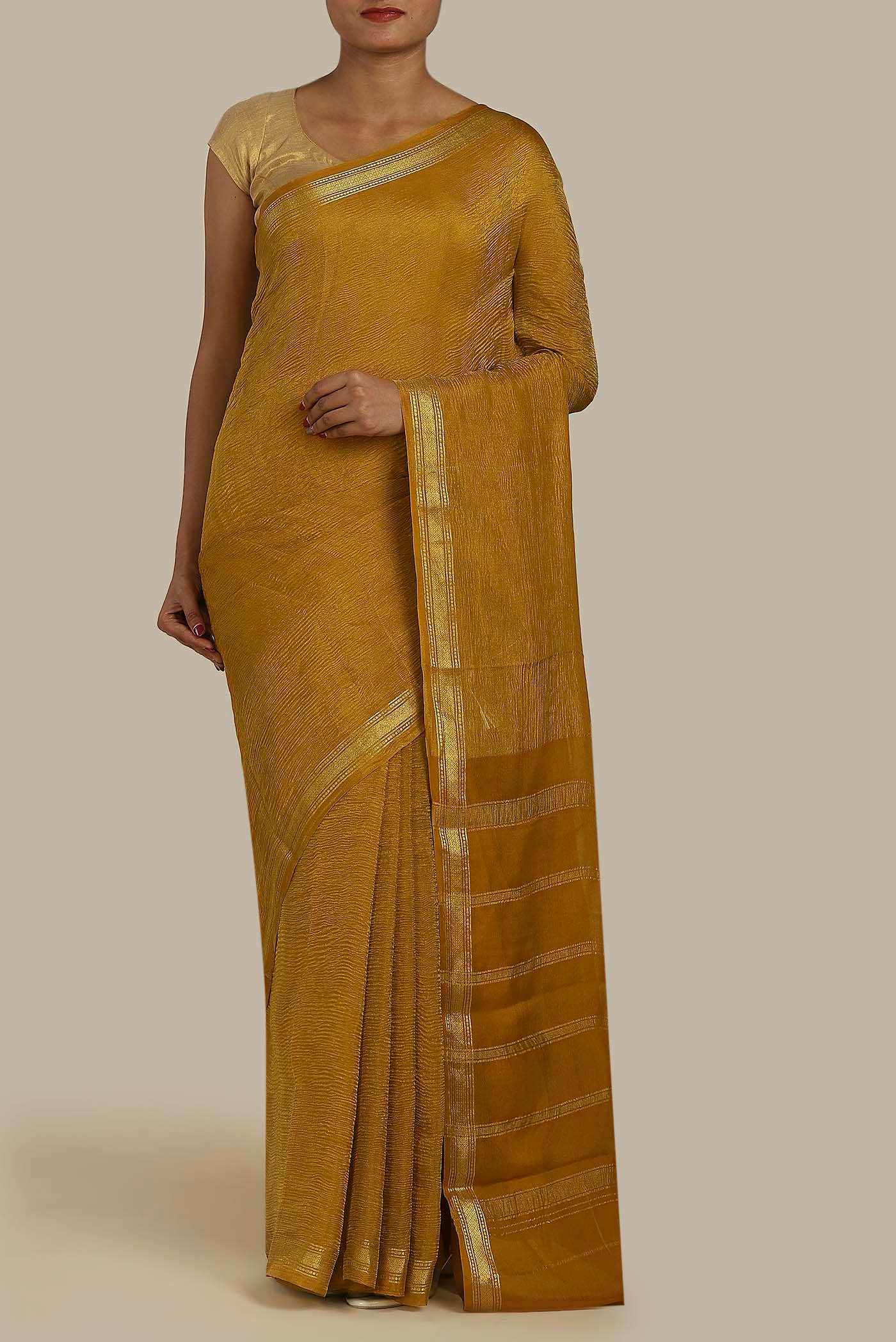 Mustard Mysore Crepe Saree