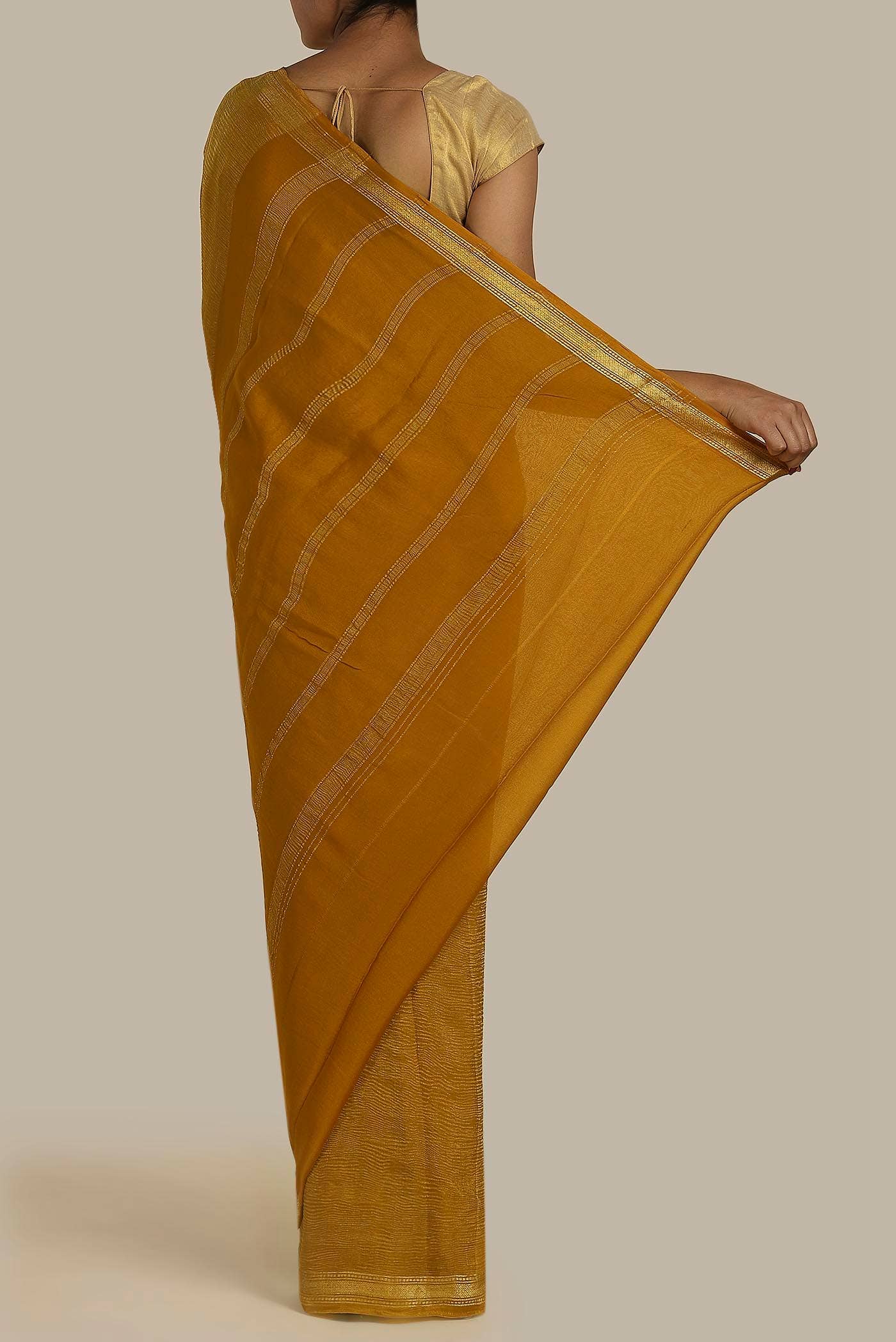Mustard Mysore Crepe Saree