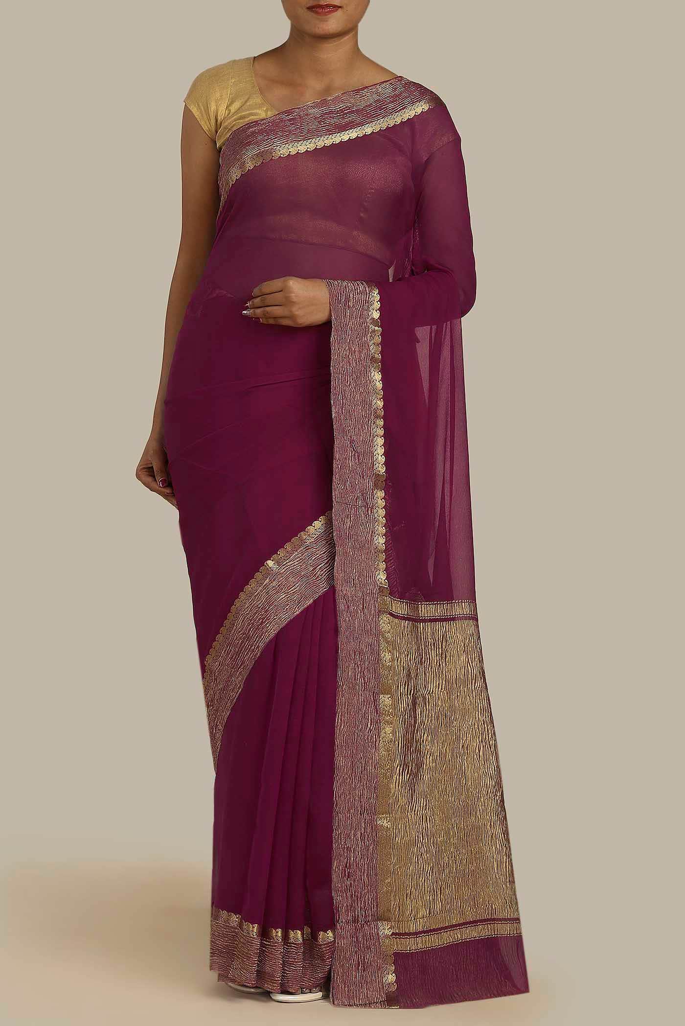 Purple Mysore Crepe Saree
