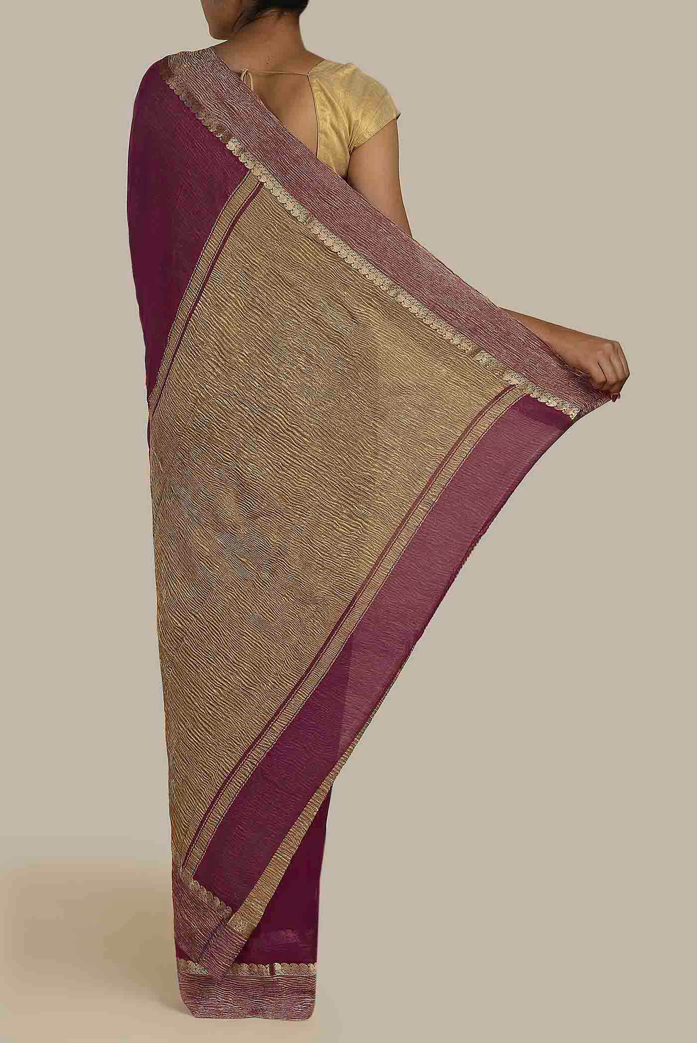 Purple Mysore Crepe Saree