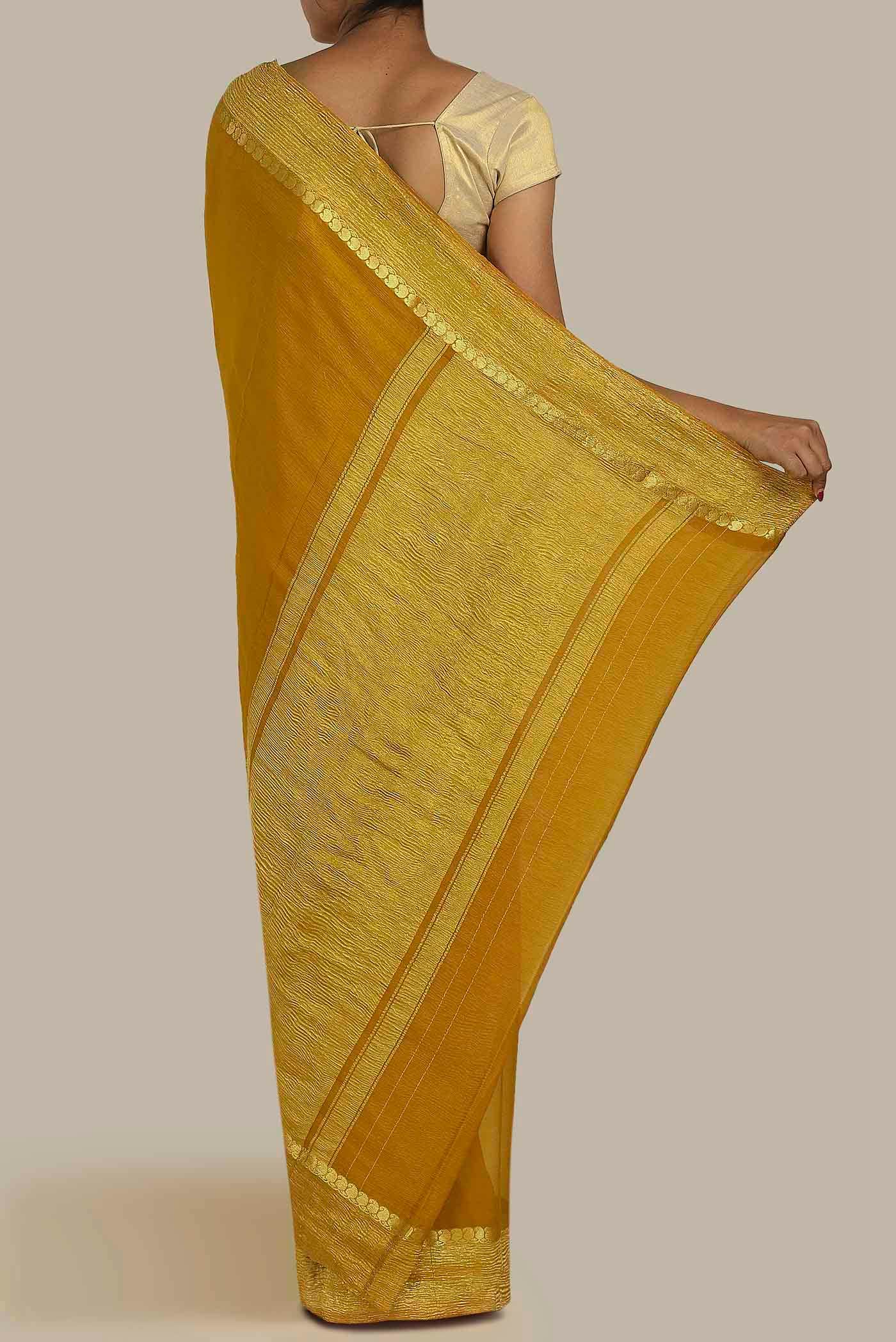 Mustard Mysore Crepe Saree