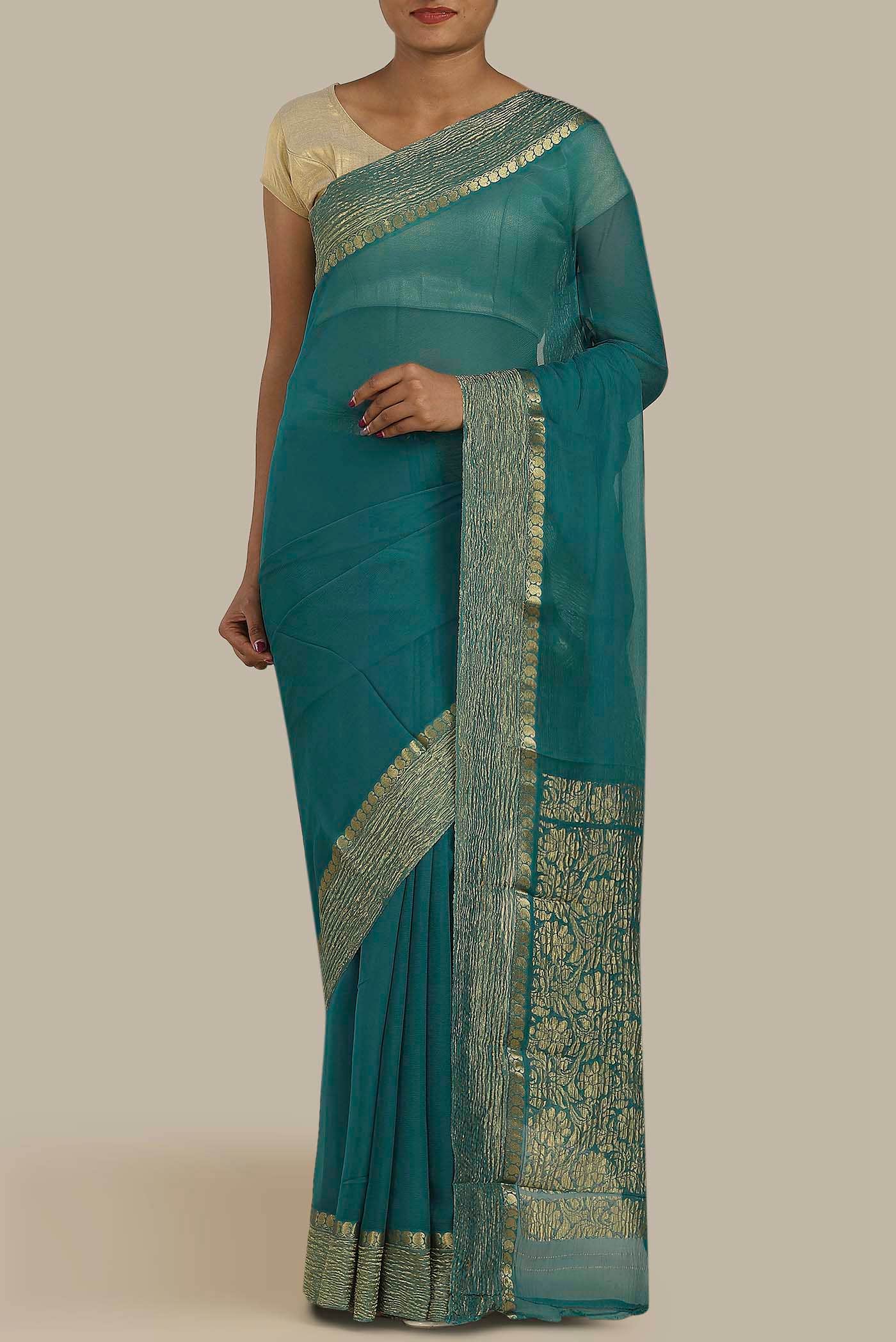 Blue Mysore Crepe Saree