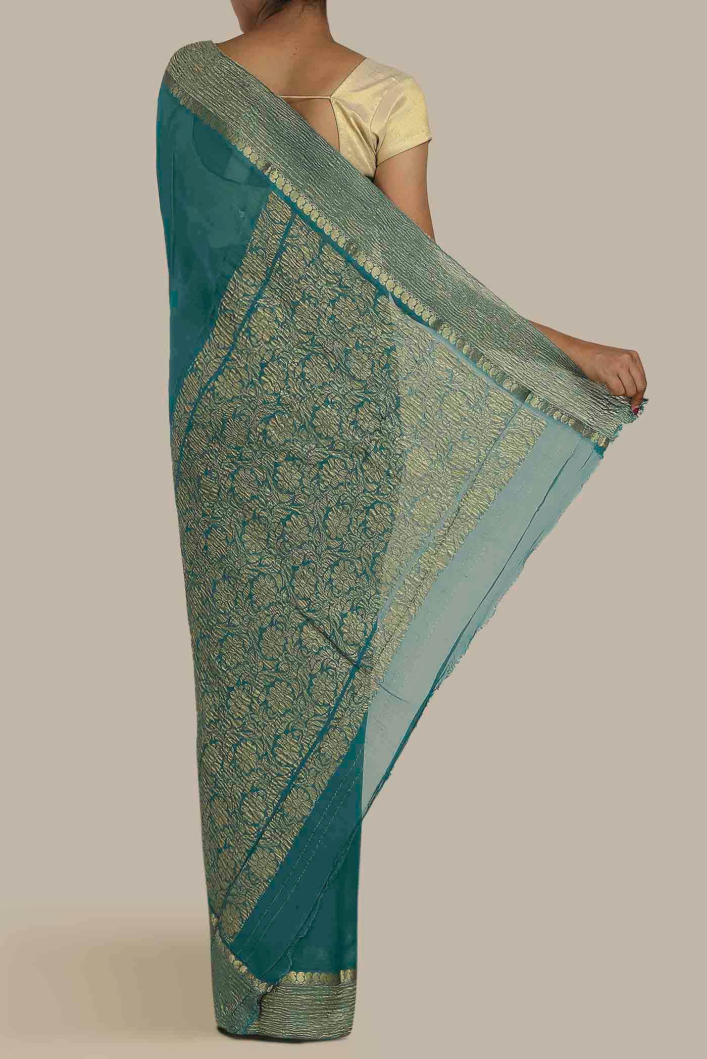 Blue Mysore Crepe Saree