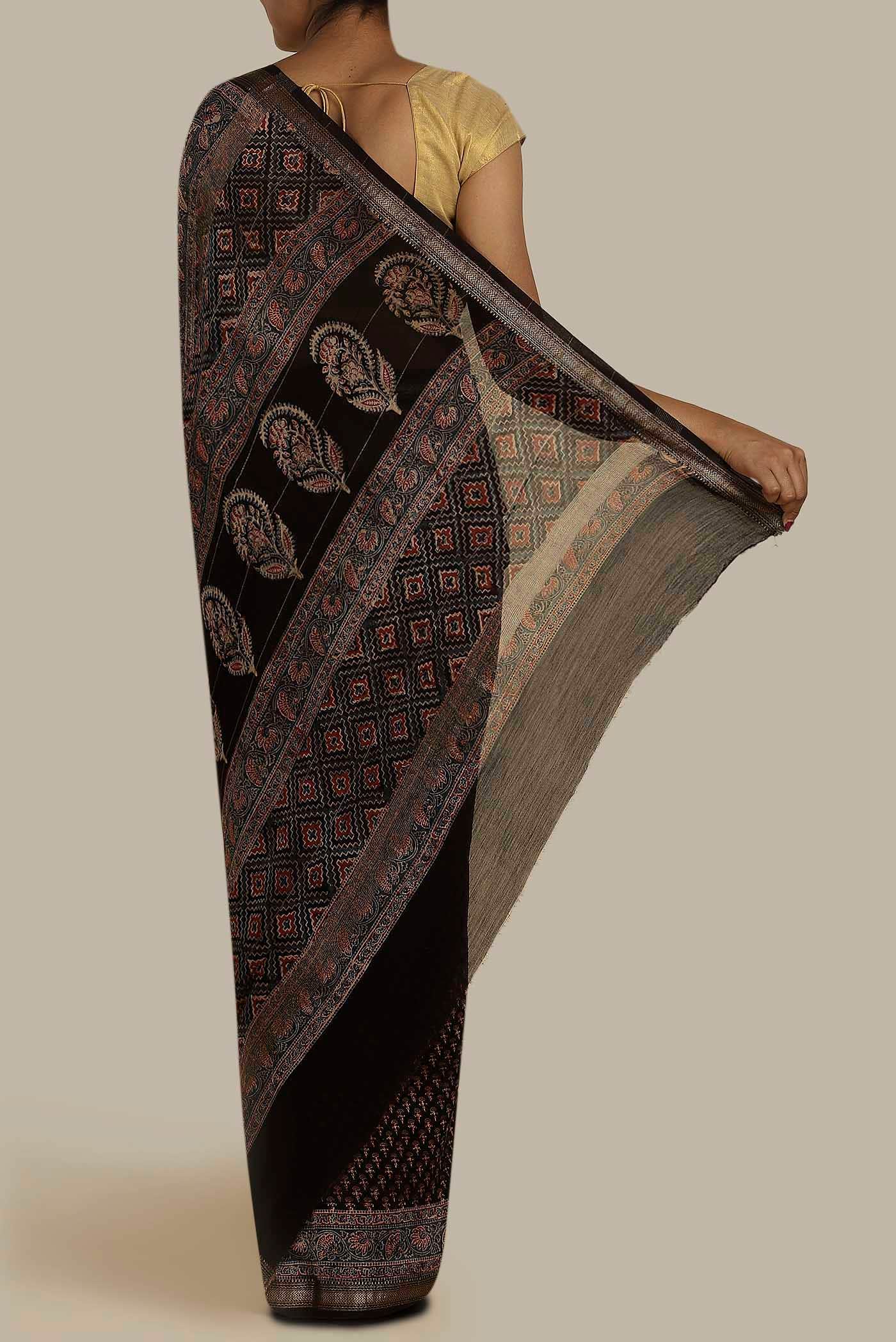 Black Maheshwari Silk Cotton Saree