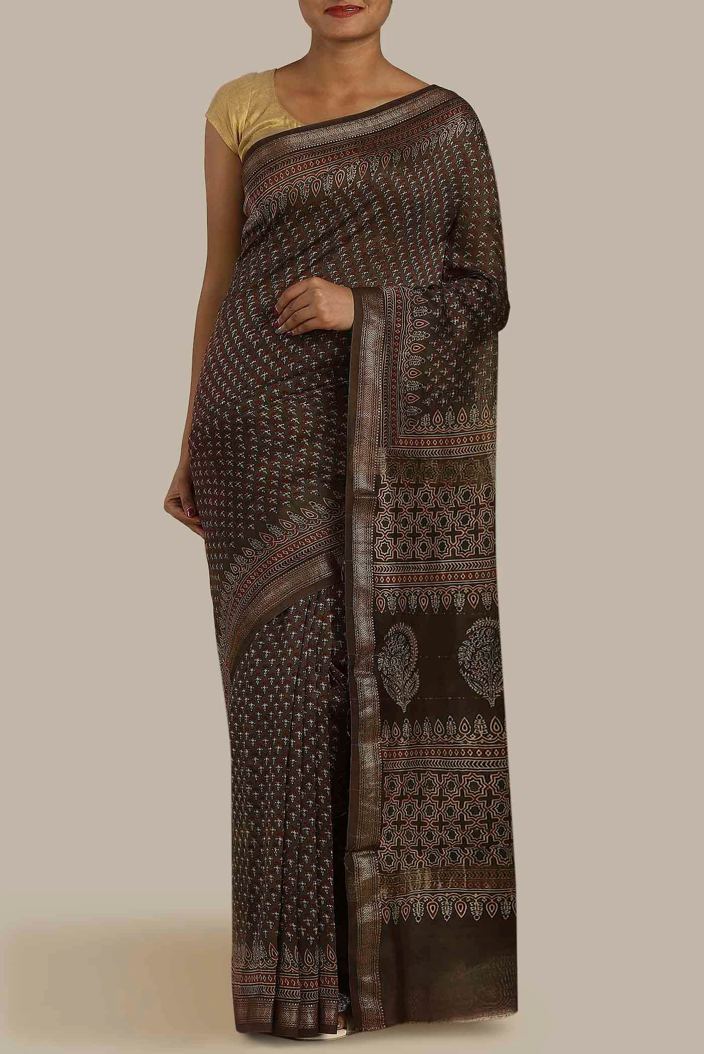 Brown Bhagalpuri Tussar Silk Saree