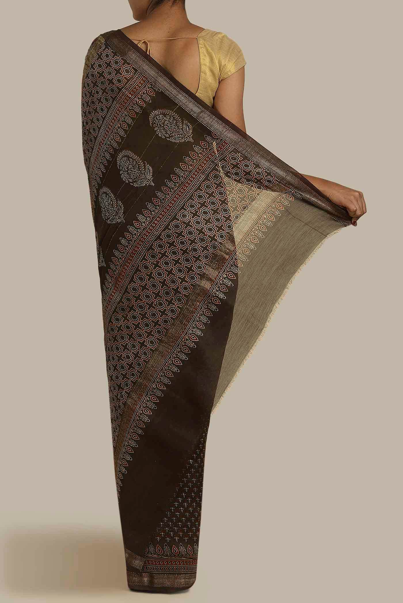 Brown Bhagalpuri Tussar Silk Saree