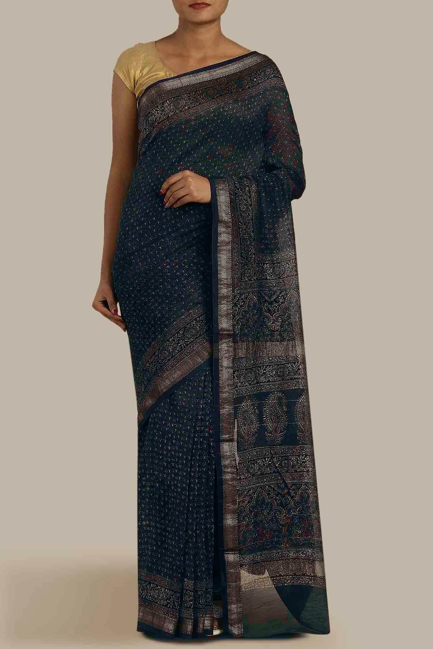 Blue Bhagalpuri Tussar Silk Saree