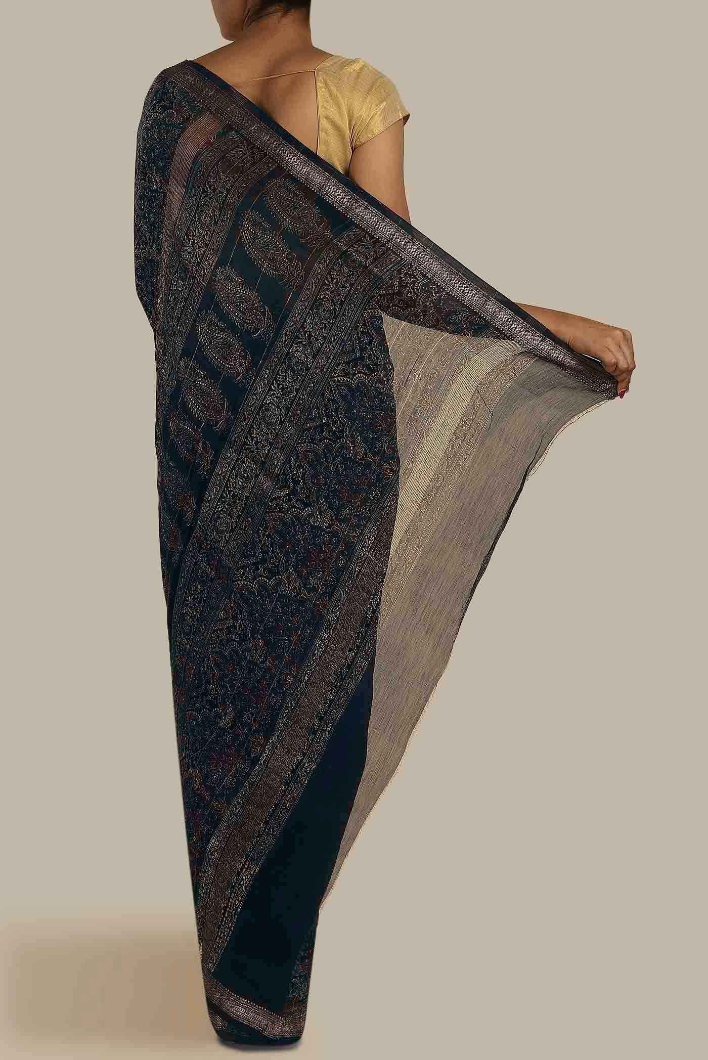 Blue Bhagalpuri Tussar Silk Saree