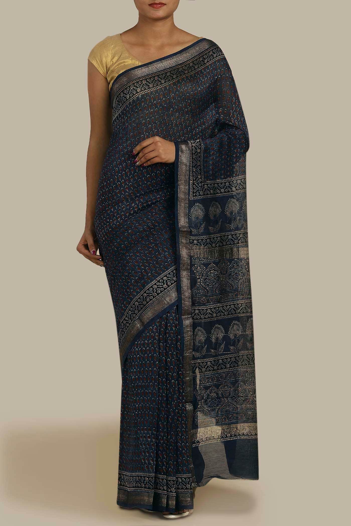 Blue Maheshwari Silk Cotton Saree
