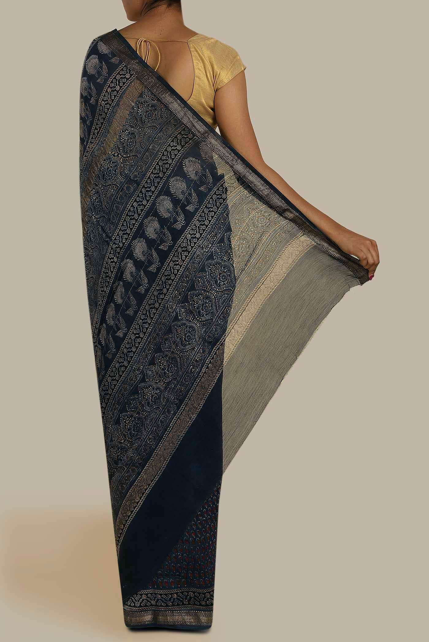 Blue Maheshwari Silk Cotton Saree