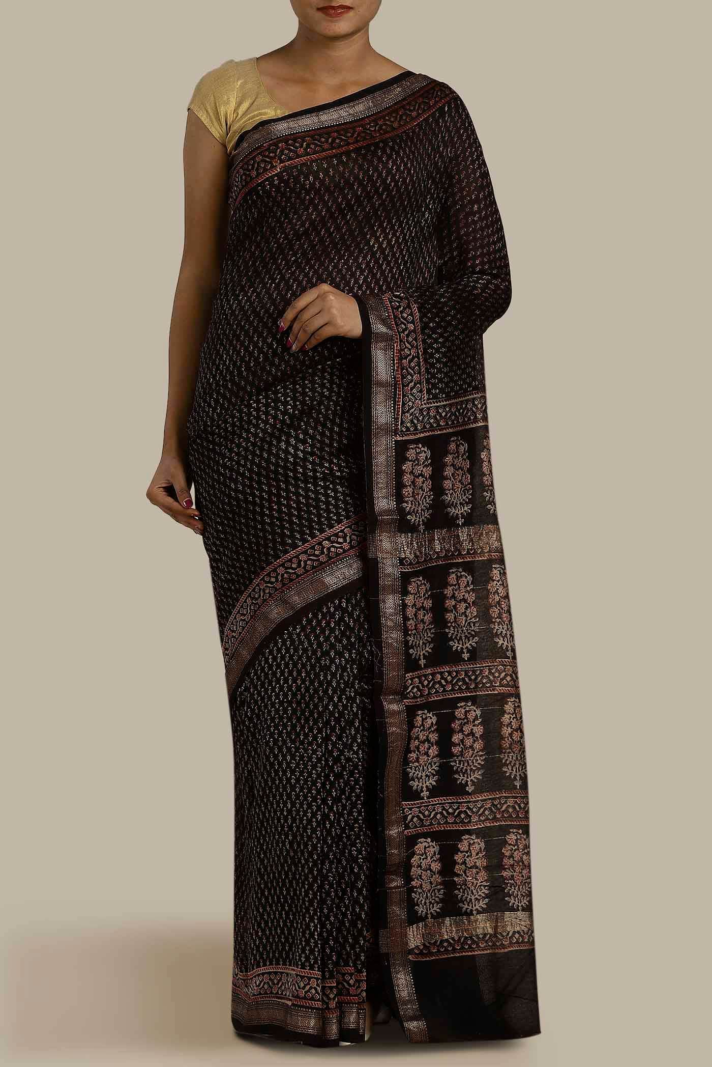 Black Maheshwari Silk Cotton Saree