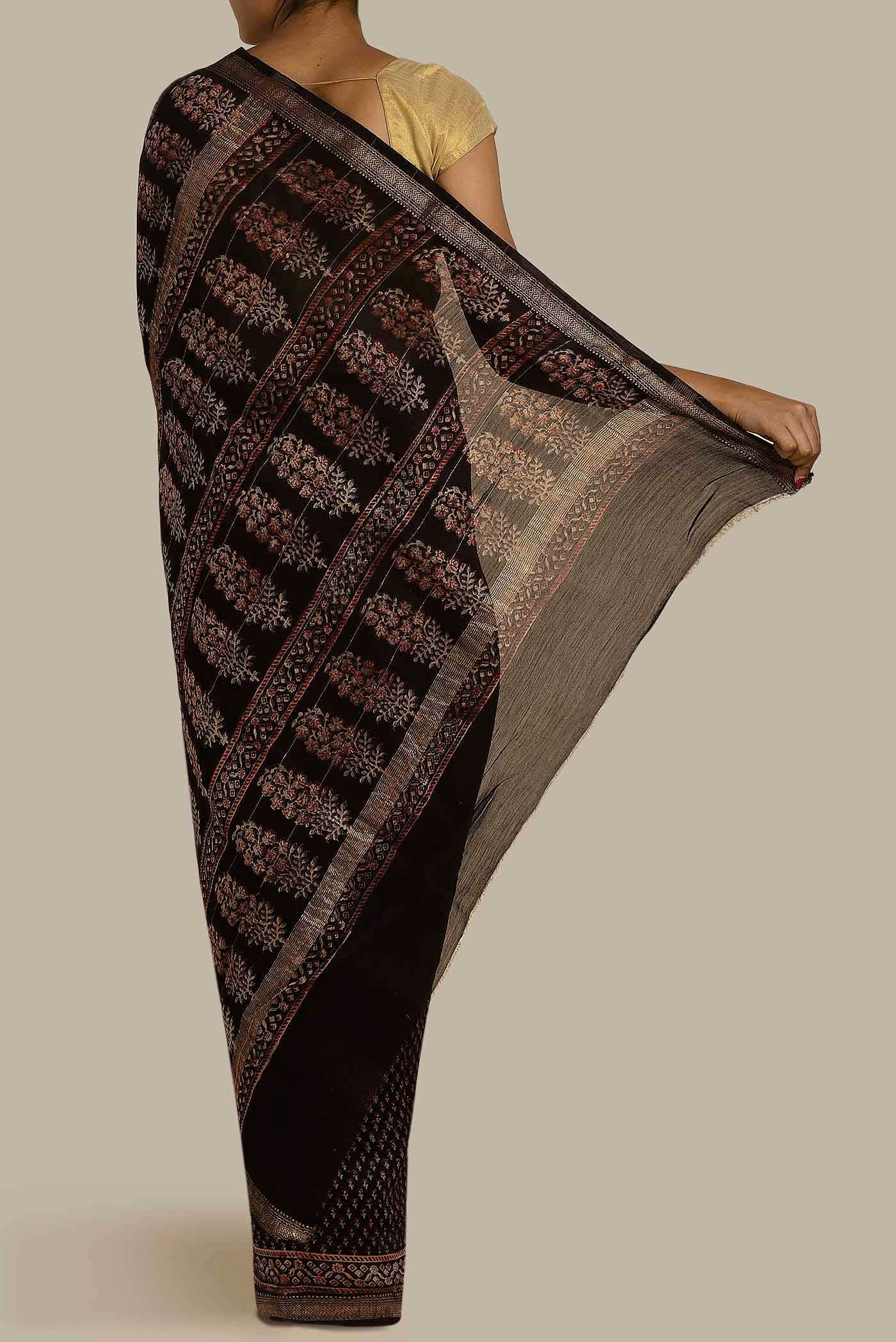 Black Maheshwari Silk Cotton Saree