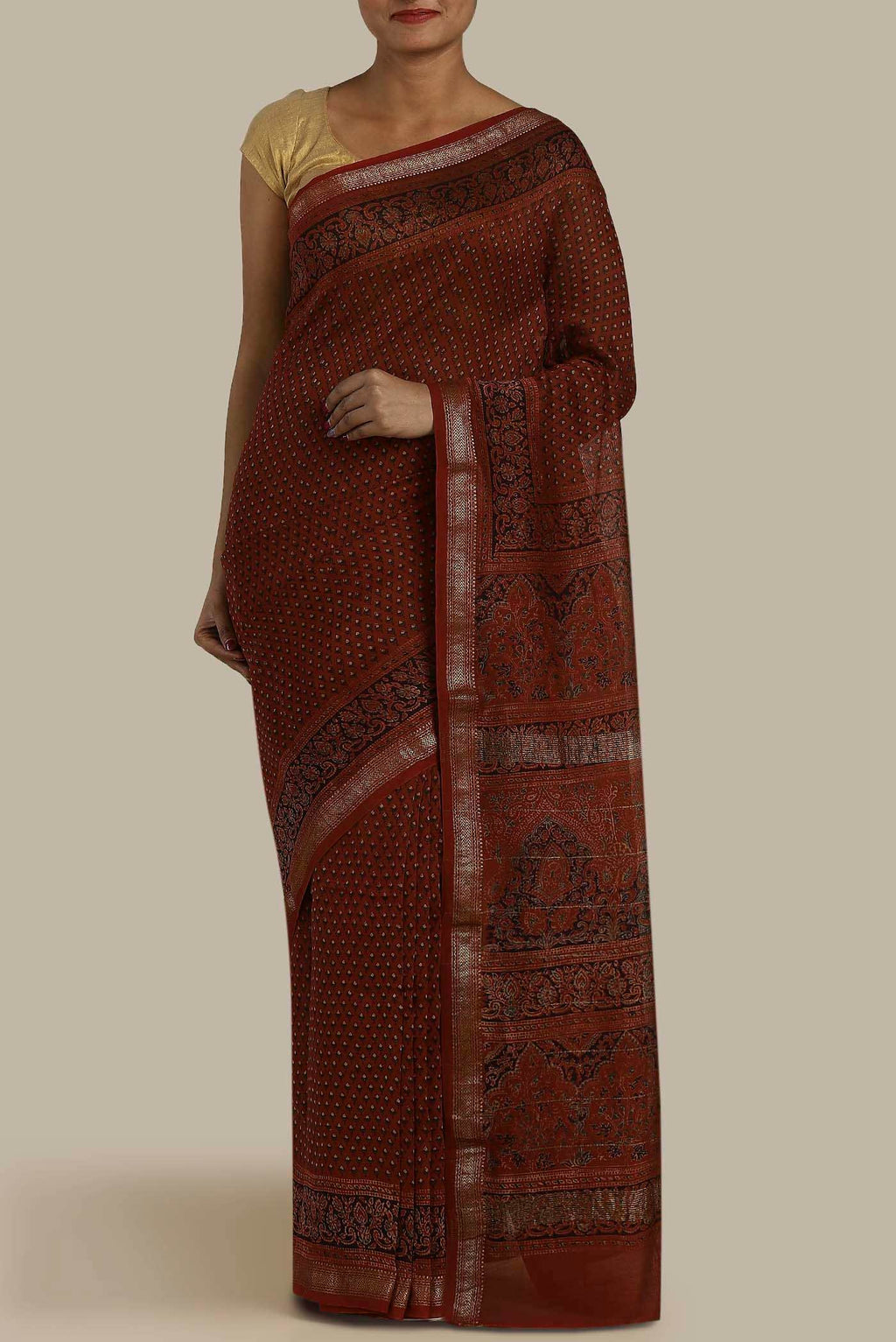 Maroon Maheshwari Silk Cotton Saree