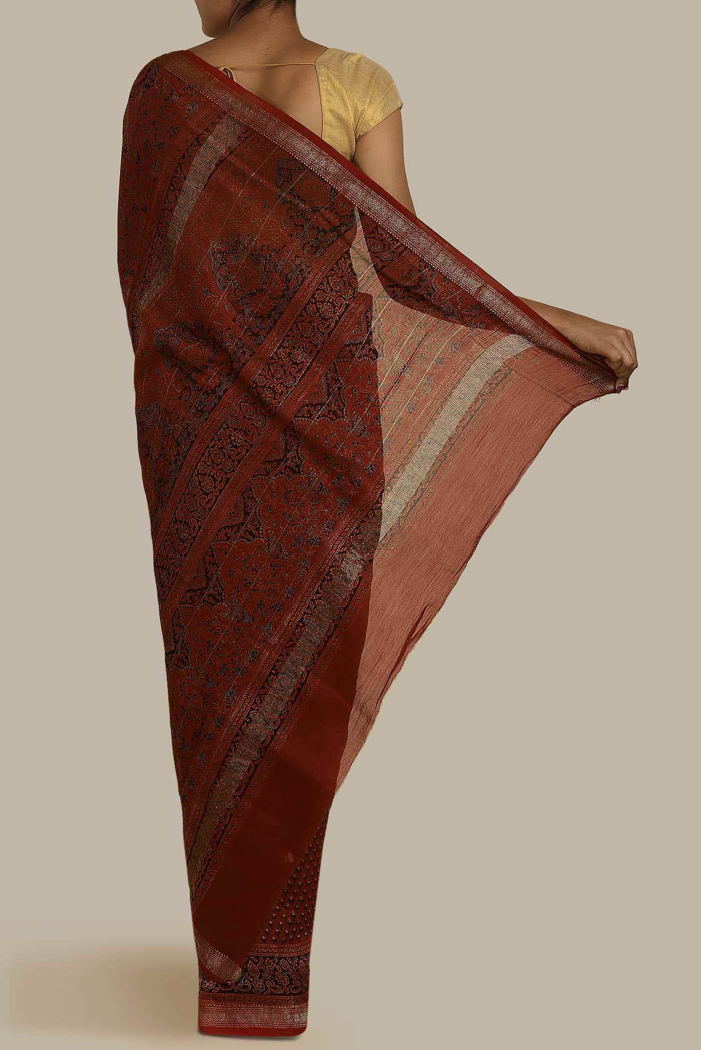 Maroon Maheshwari Silk Cotton Saree
