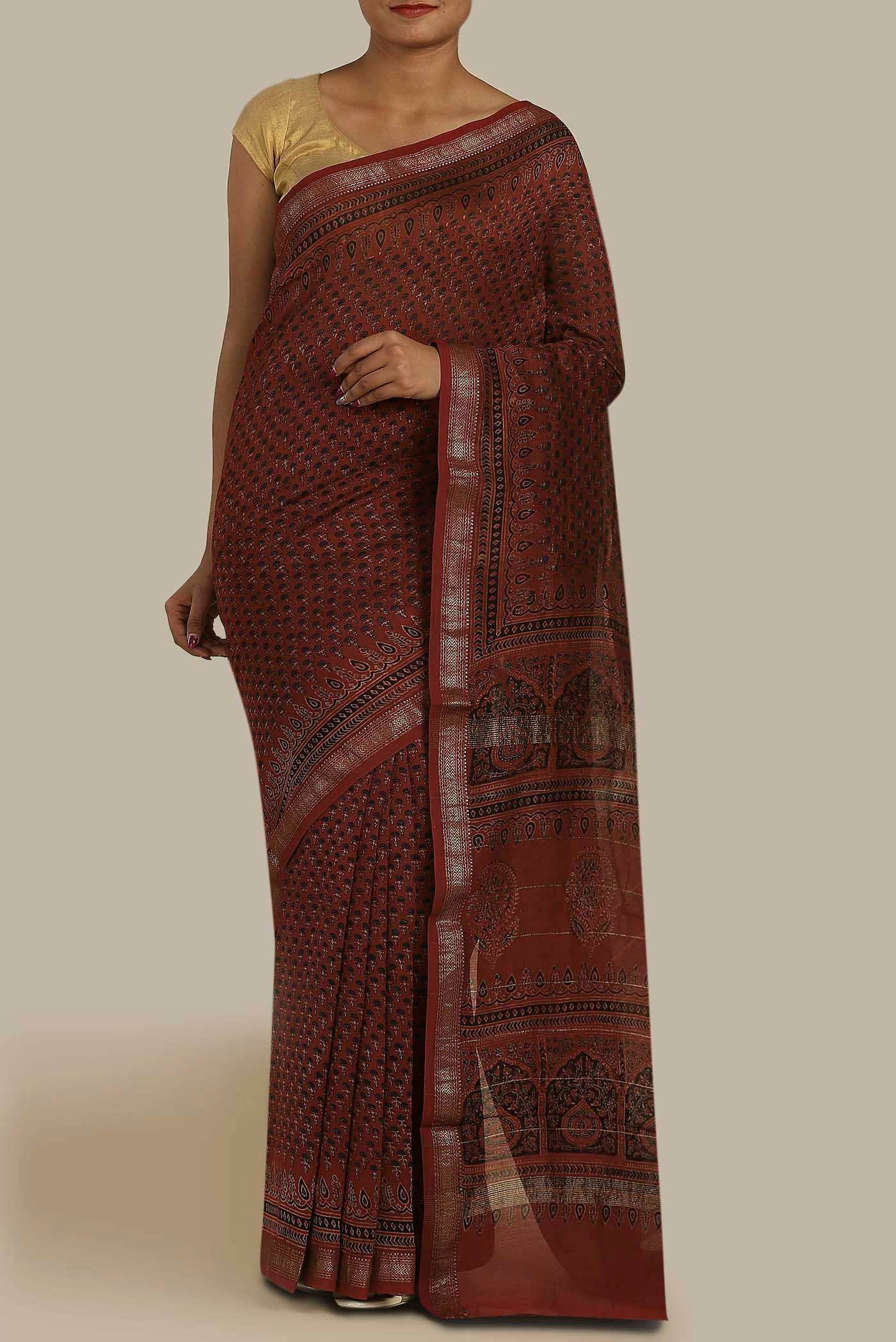 Maroon Maheshwari Silk Cotton Saree