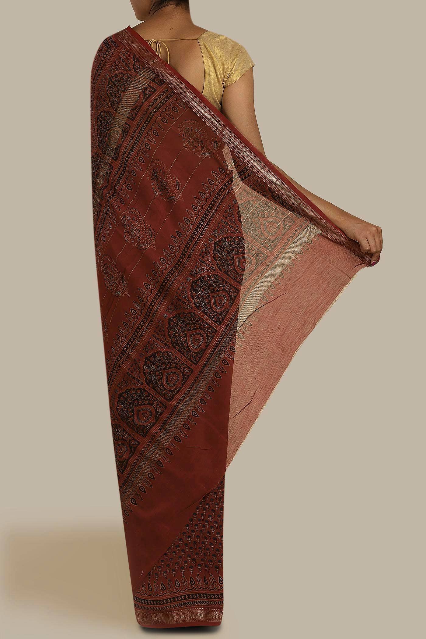 Maroon Maheshwari Silk Cotton Saree