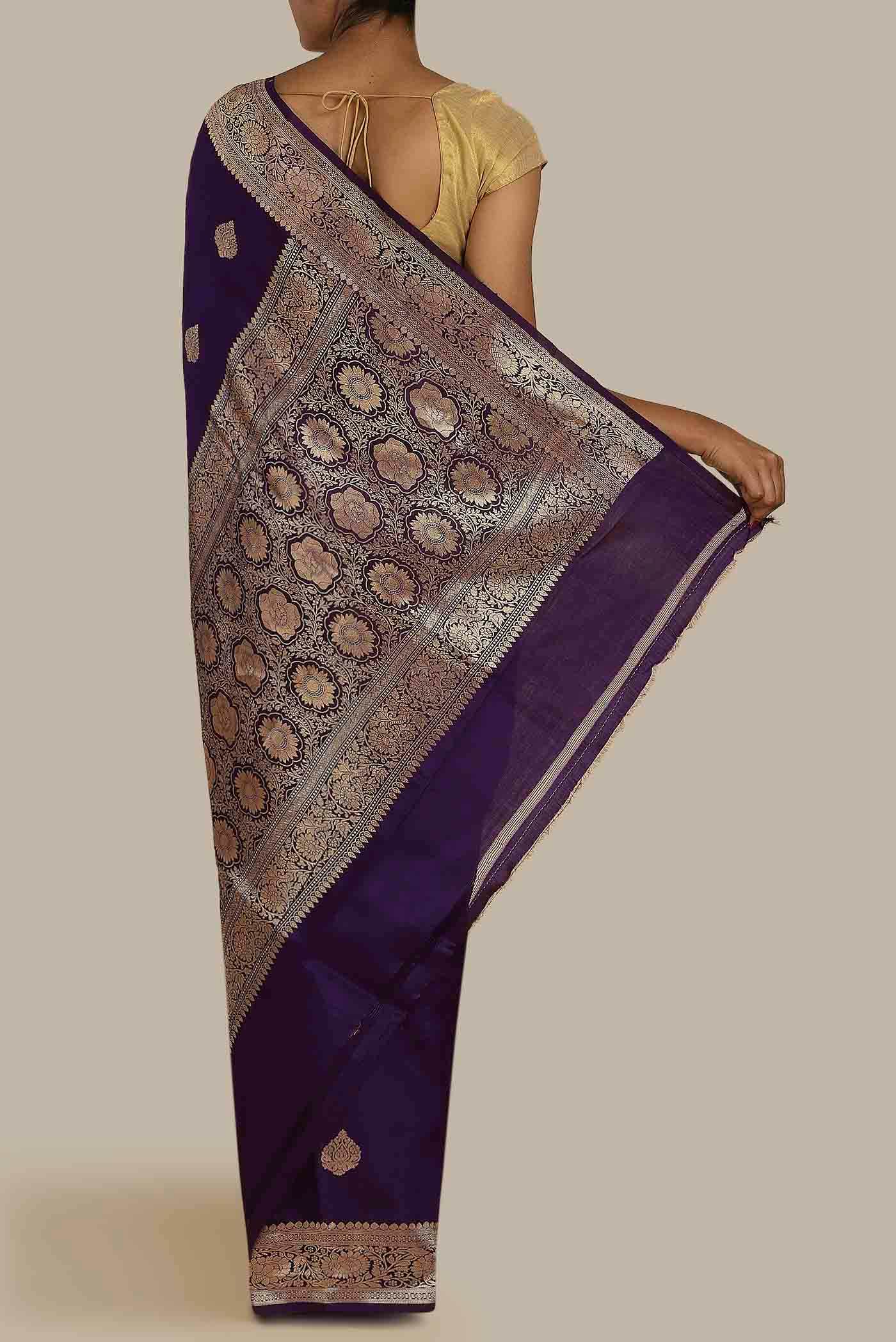 Violet Banarasi Katan Silk Saree