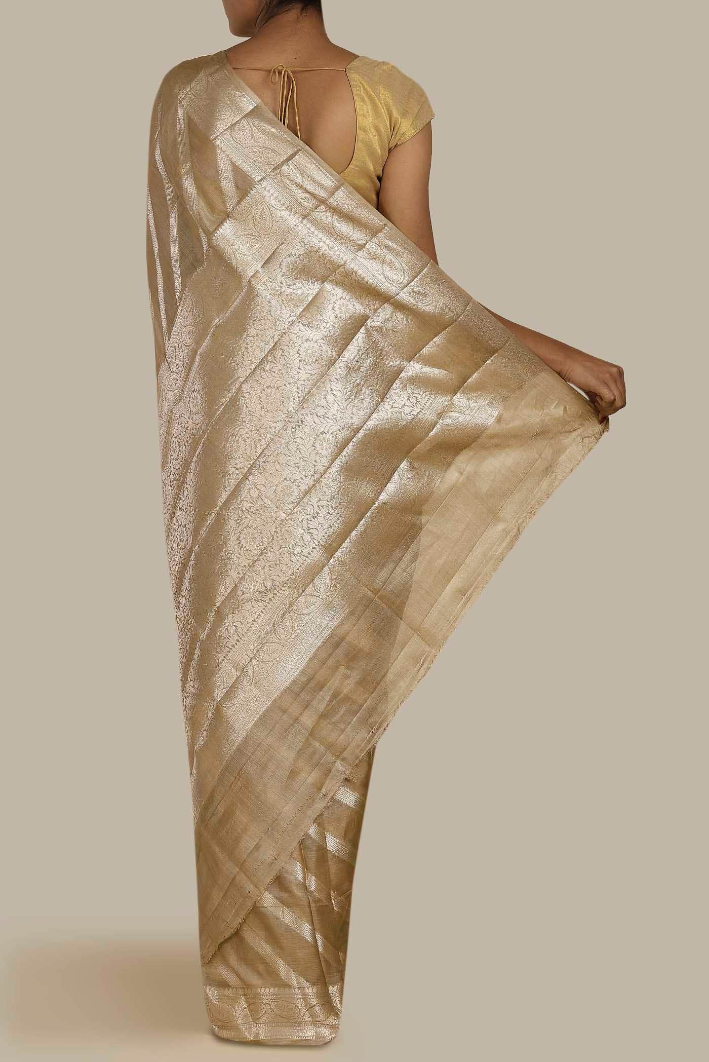 Beige Banarasi Tussar Silk Saree