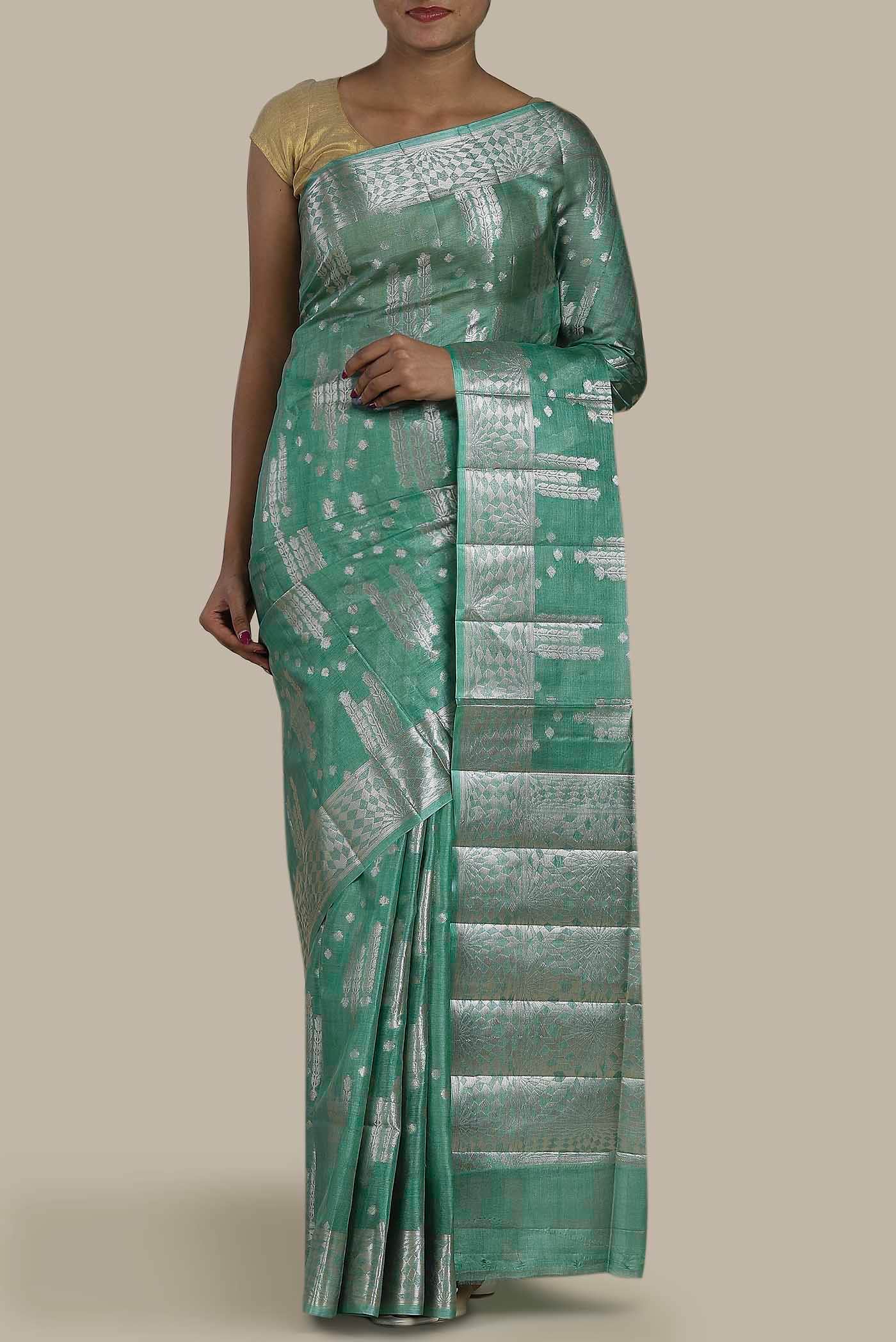 Green Banarasi Tussar Silk Saree