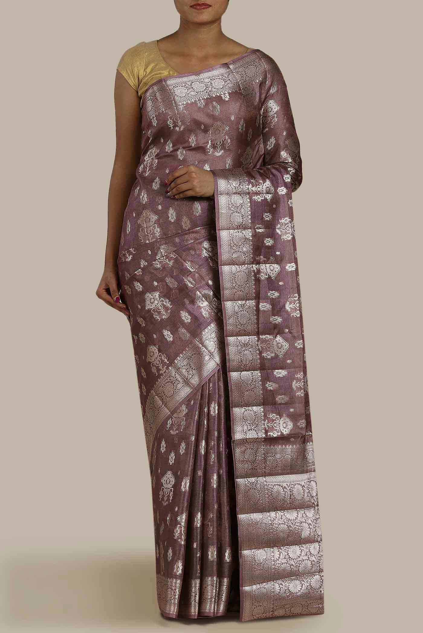 Mauve Banarasi Tussar Silk Saree