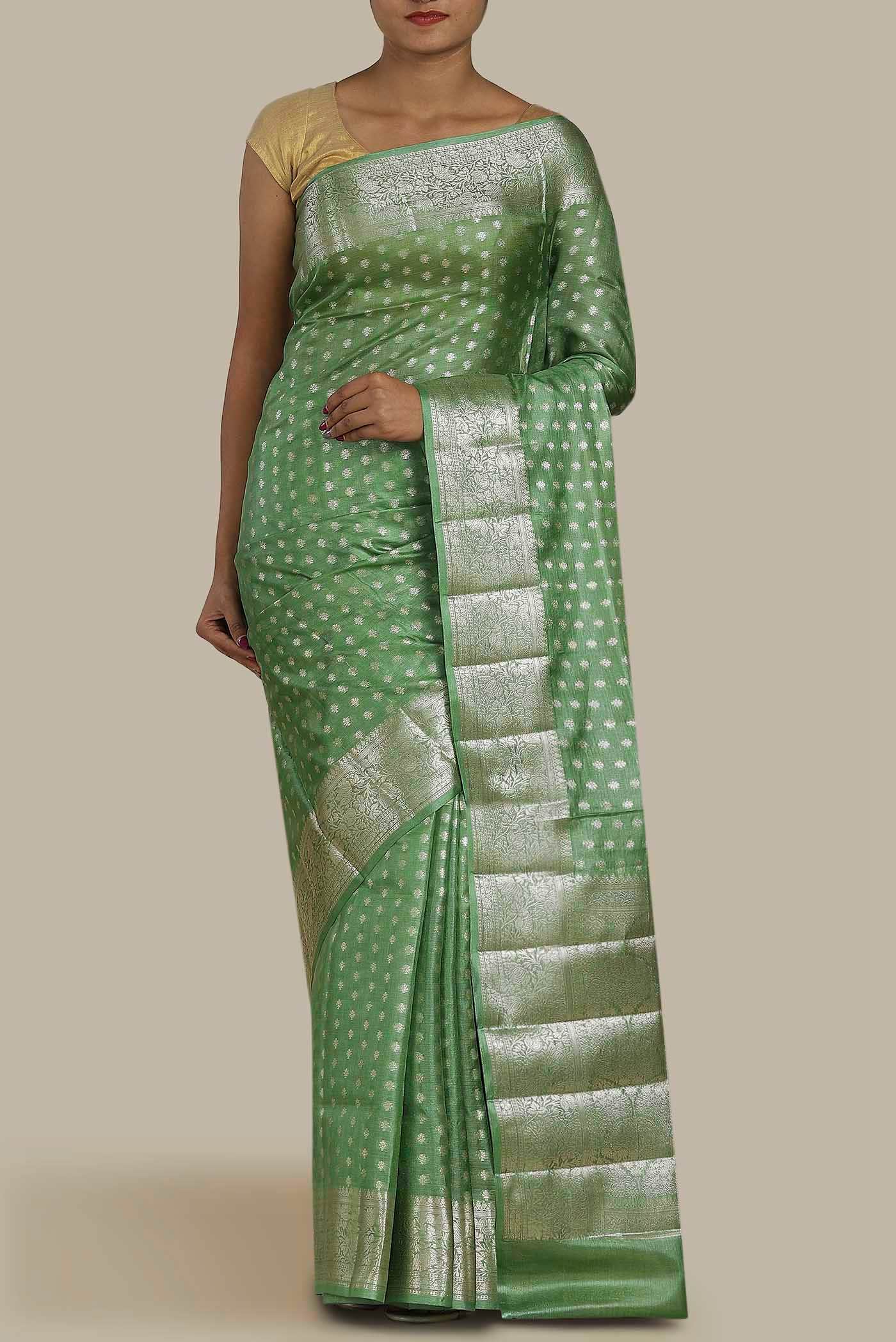 Green Banarasi Tussar Silk Saree