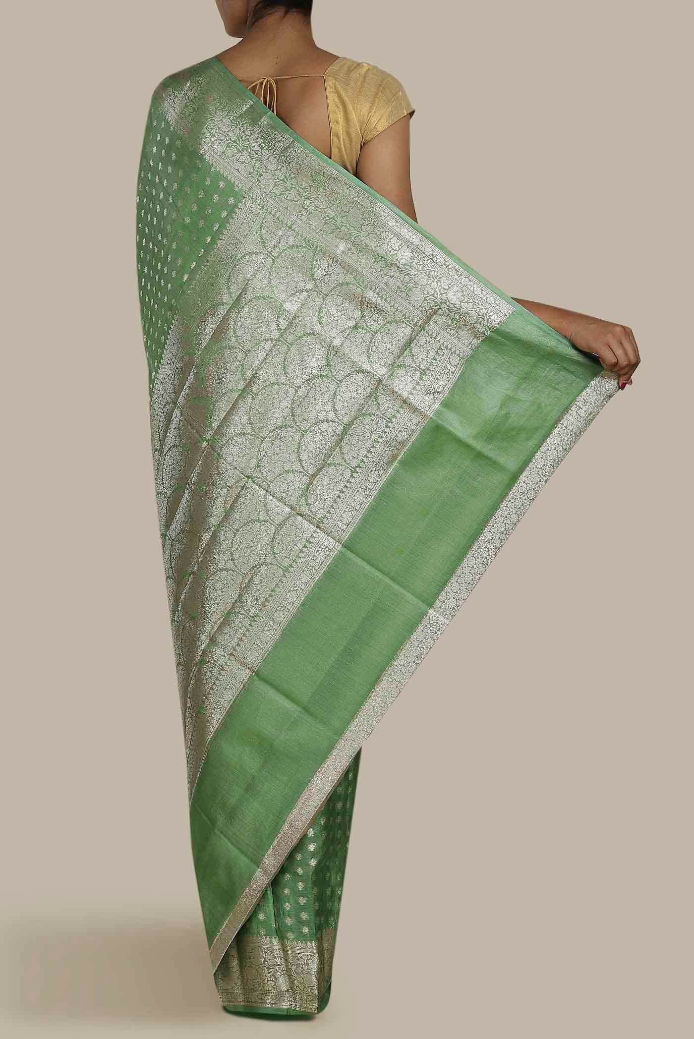 Green Banarasi Tussar Silk Saree
