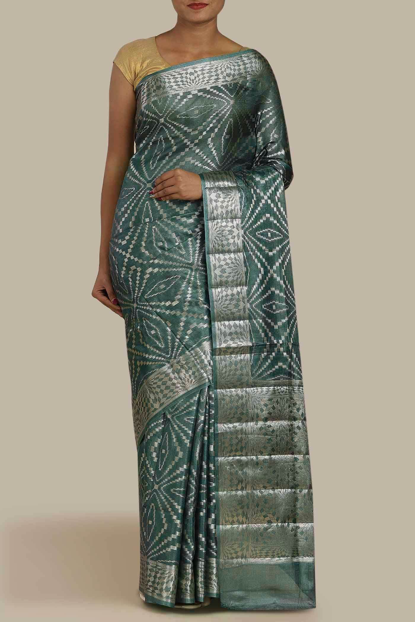 Green Banarasi Tussar Silk Saree
