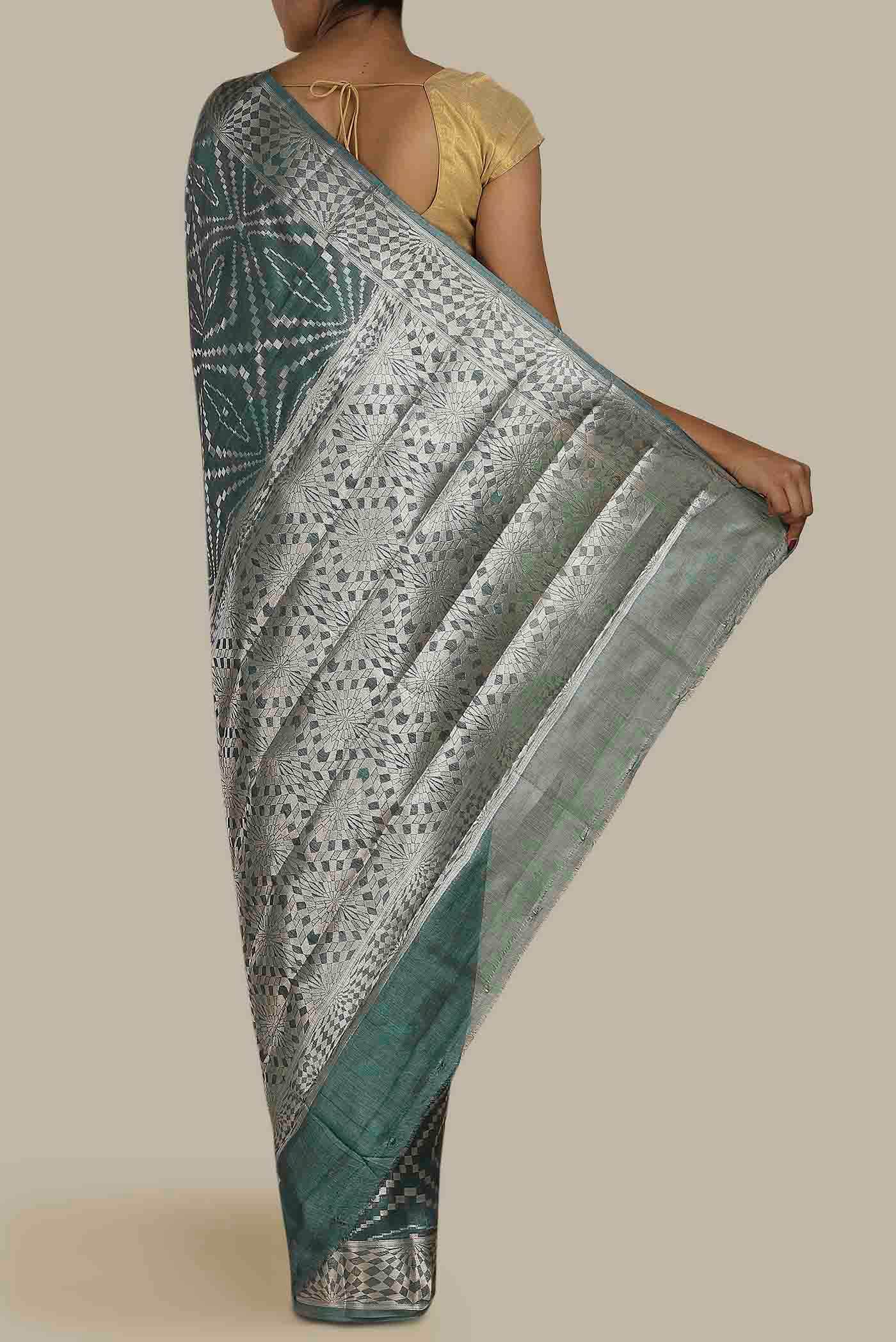 Green Banarasi Tussar Silk Saree