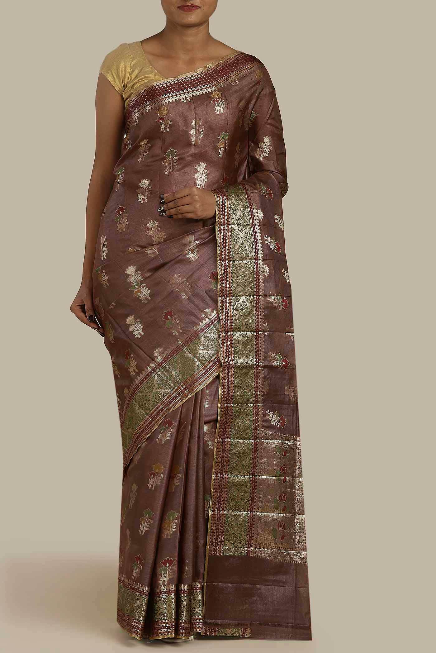 Brown Banarasi Raw Silk Saree