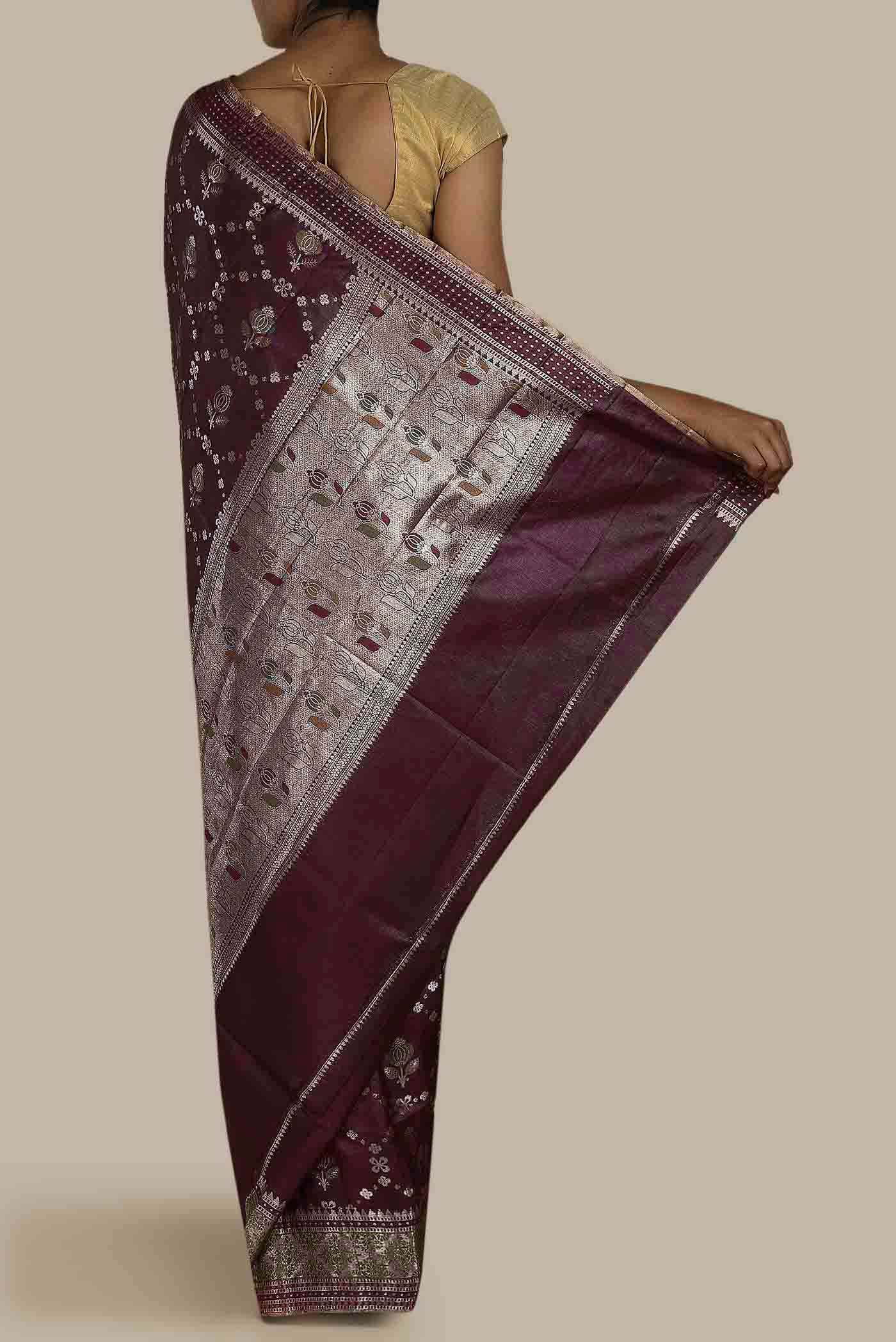 Purple Banarasi Tussar Silk Saree