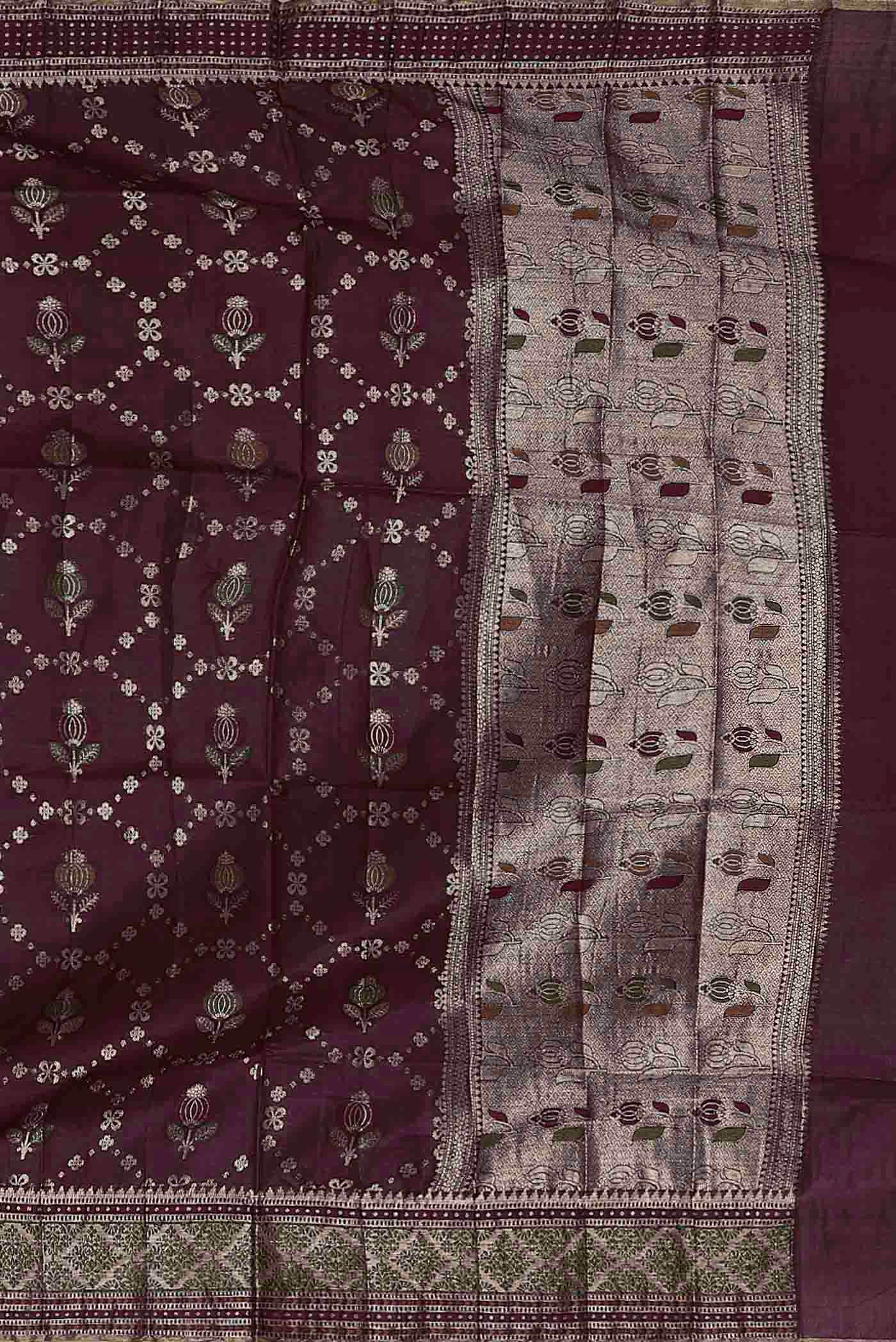 Purple Banarasi Tussar Silk Saree