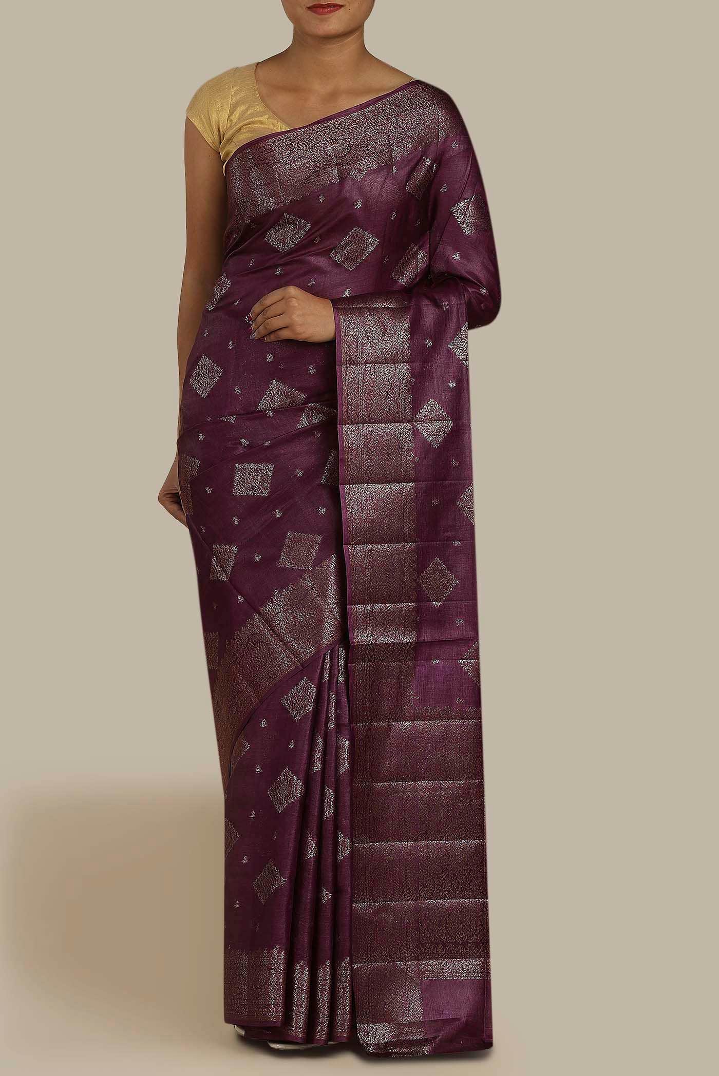 Purple Banarasi Tussar Silk Saree