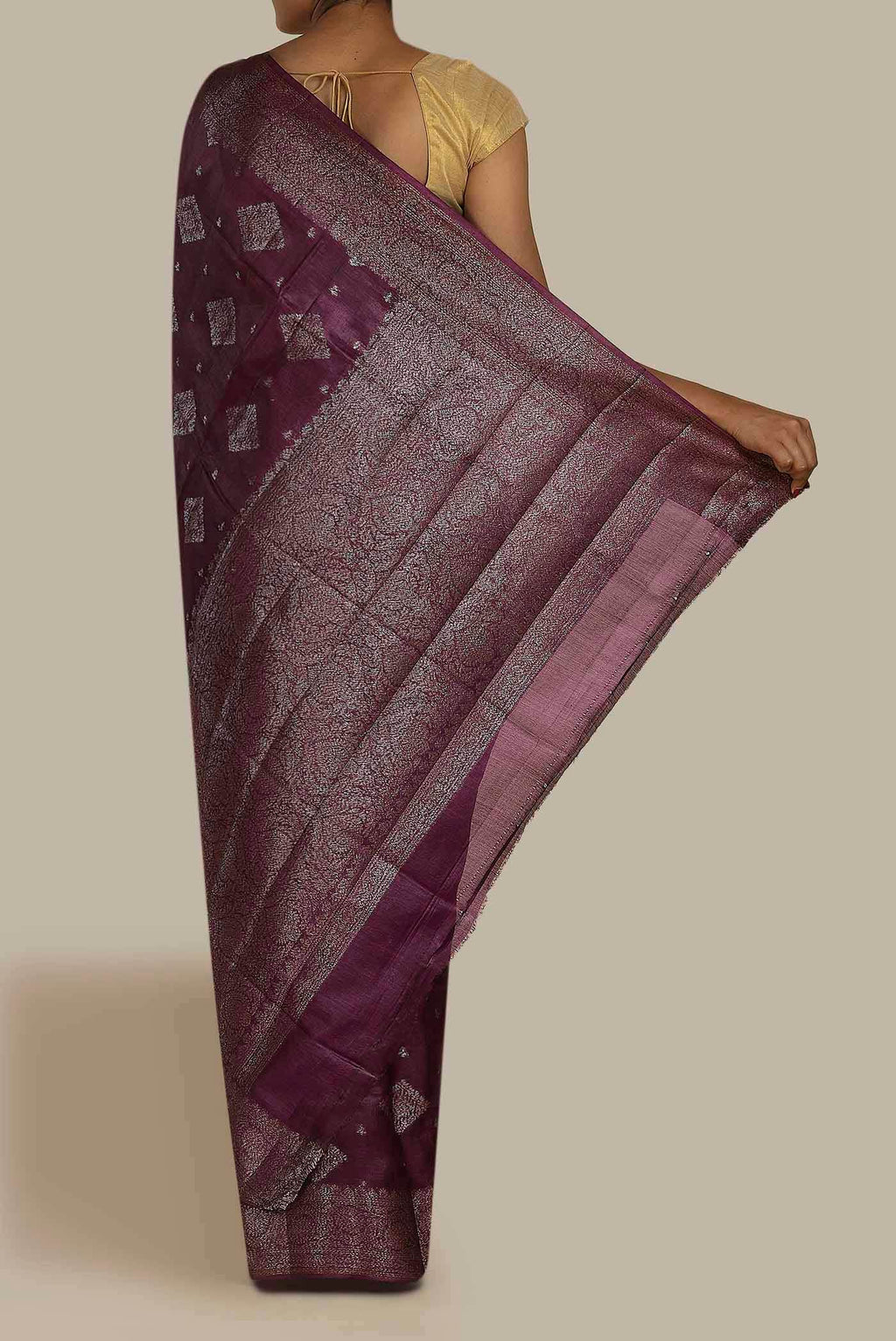 Purple Banarasi Tussar Silk Saree