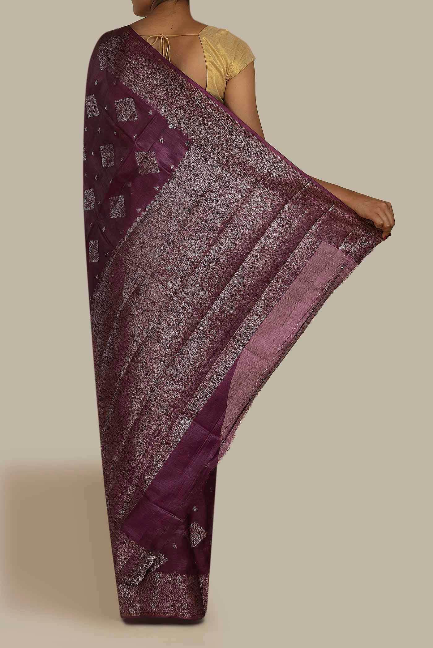 Purple Banarasi Tussar Silk Saree