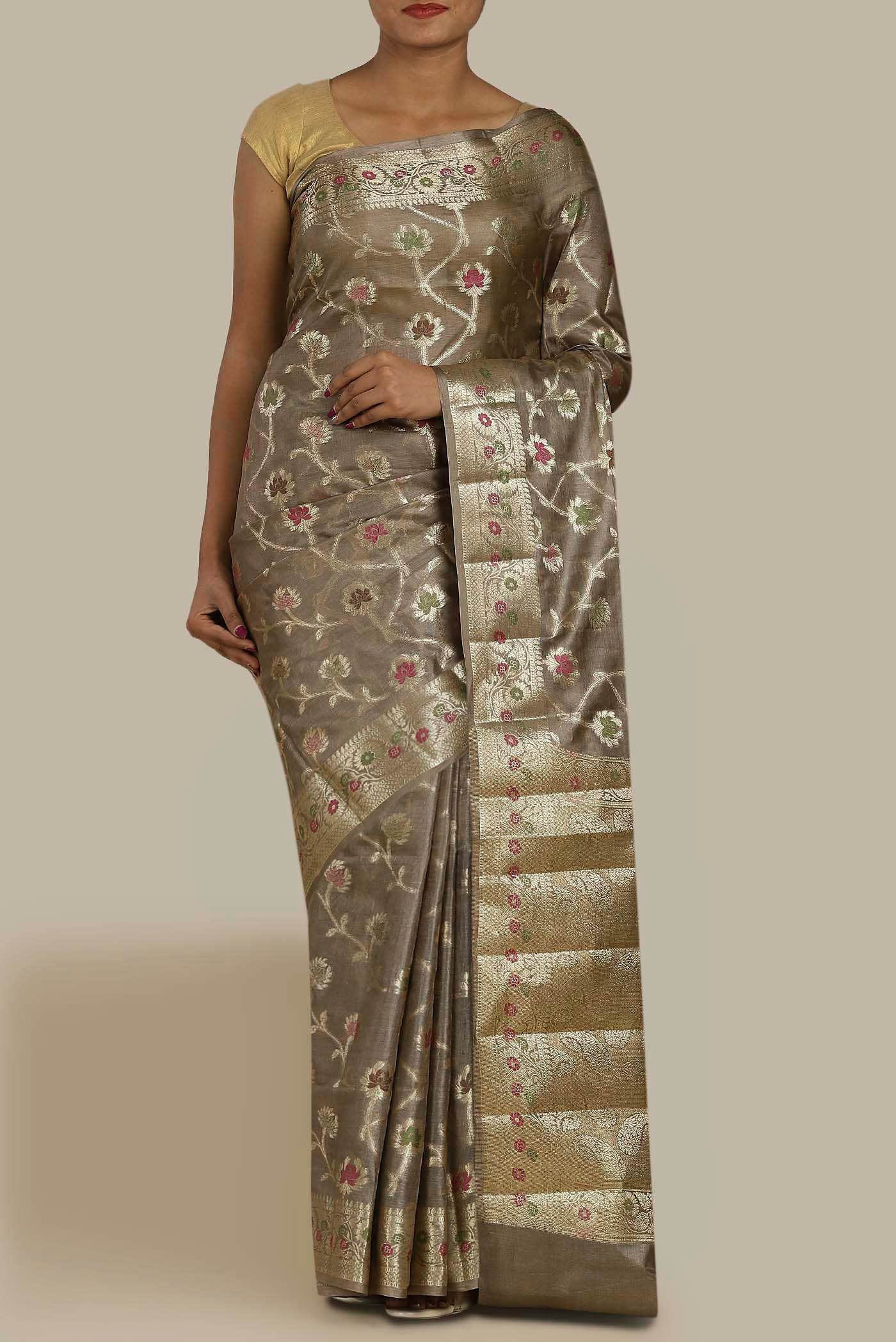 Beige Banarasi Tussar Silk Saree
