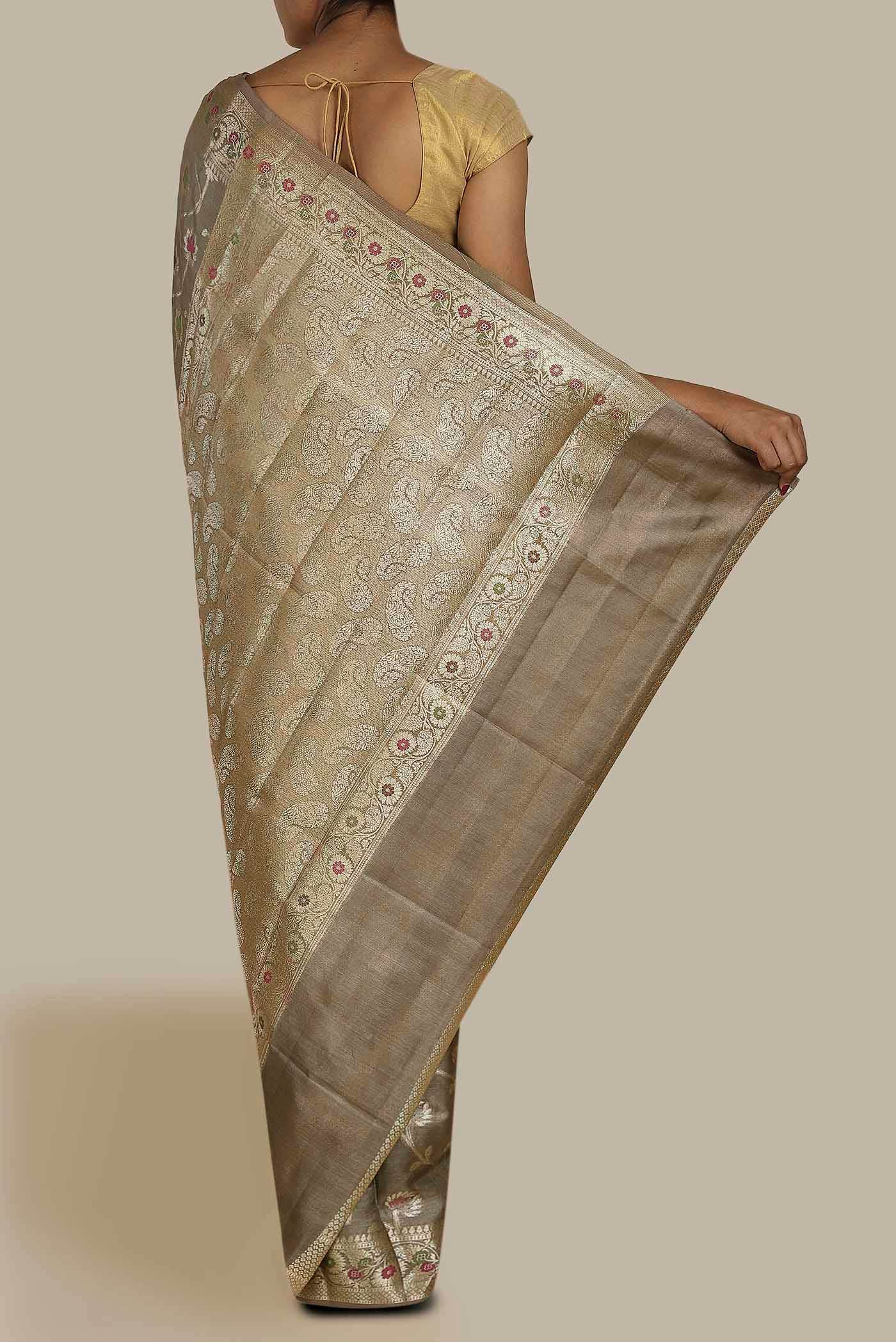 Beige Banarasi Tussar Silk Saree