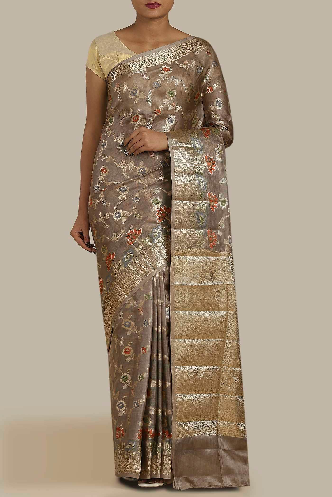 Beige Banarasi Tussar Silk Saree