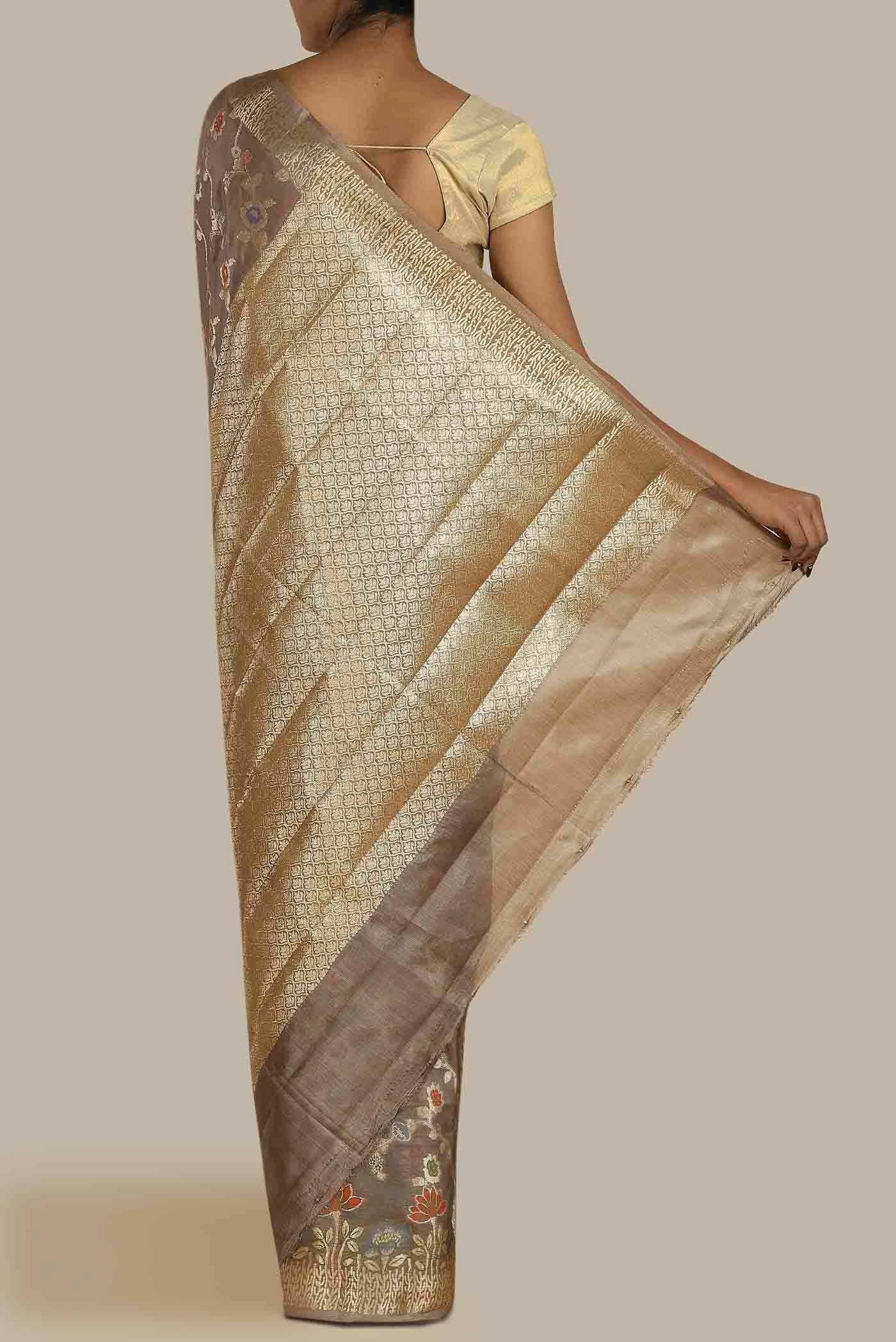 Beige Banarasi Tussar Silk Saree