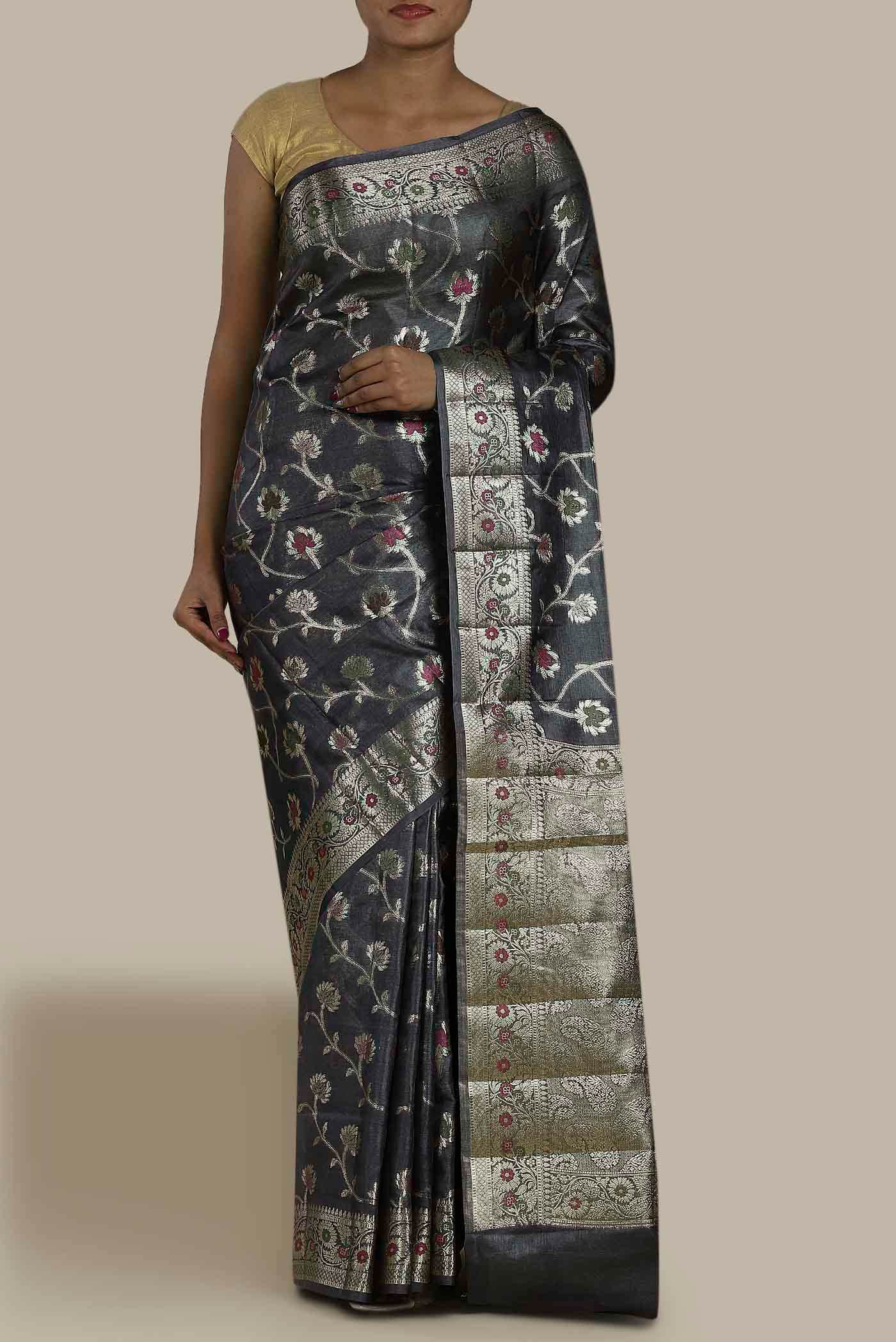 Green Banarasi Tussar Silk Saree