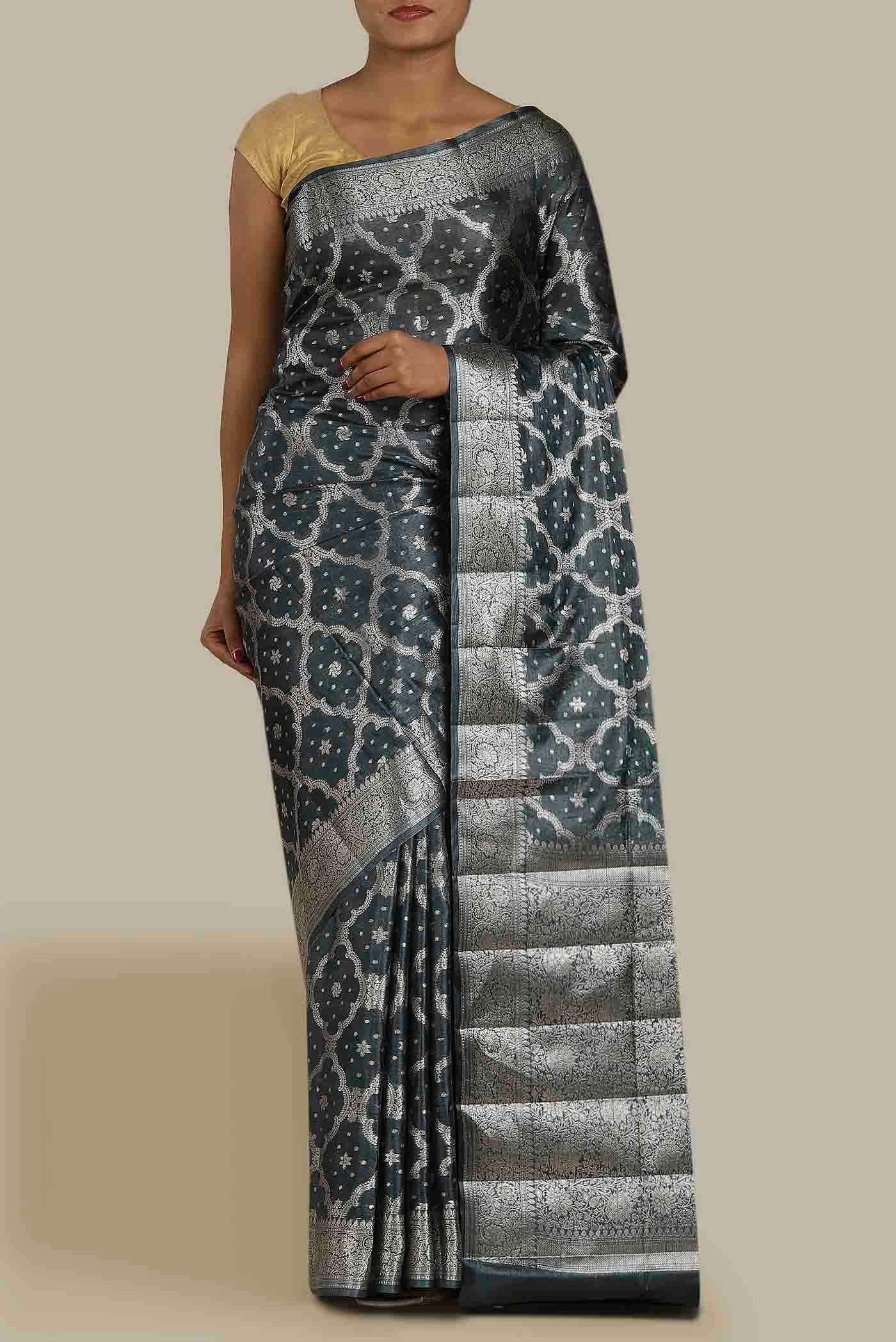 Blue Banarasi Tussar Silk Saree